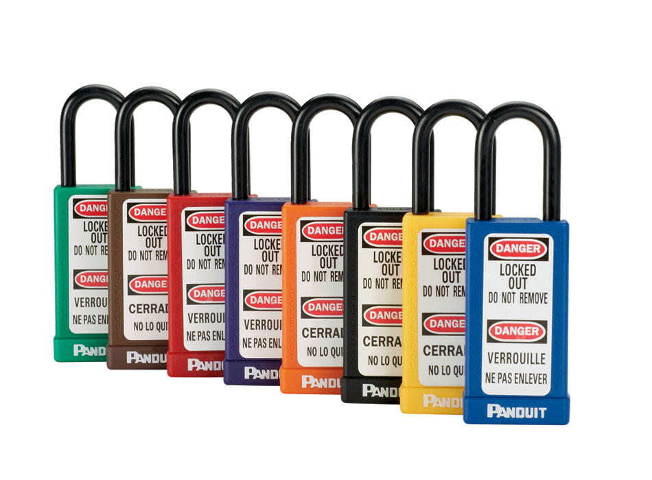Various colored Panduit padlocks