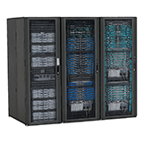 Data center cabinet with fiber optic cables and connectors