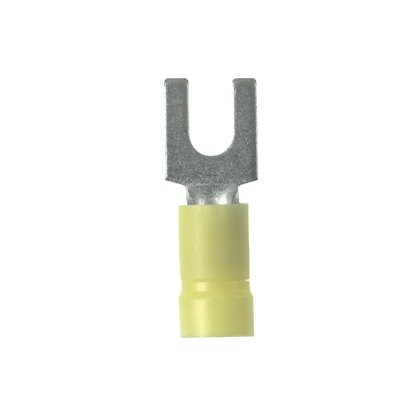 StrongHold™ EV10-8FB-Q Loose Piece Forks, Yellow, Vinyl, 4/25" Stud, 12-10 AWG