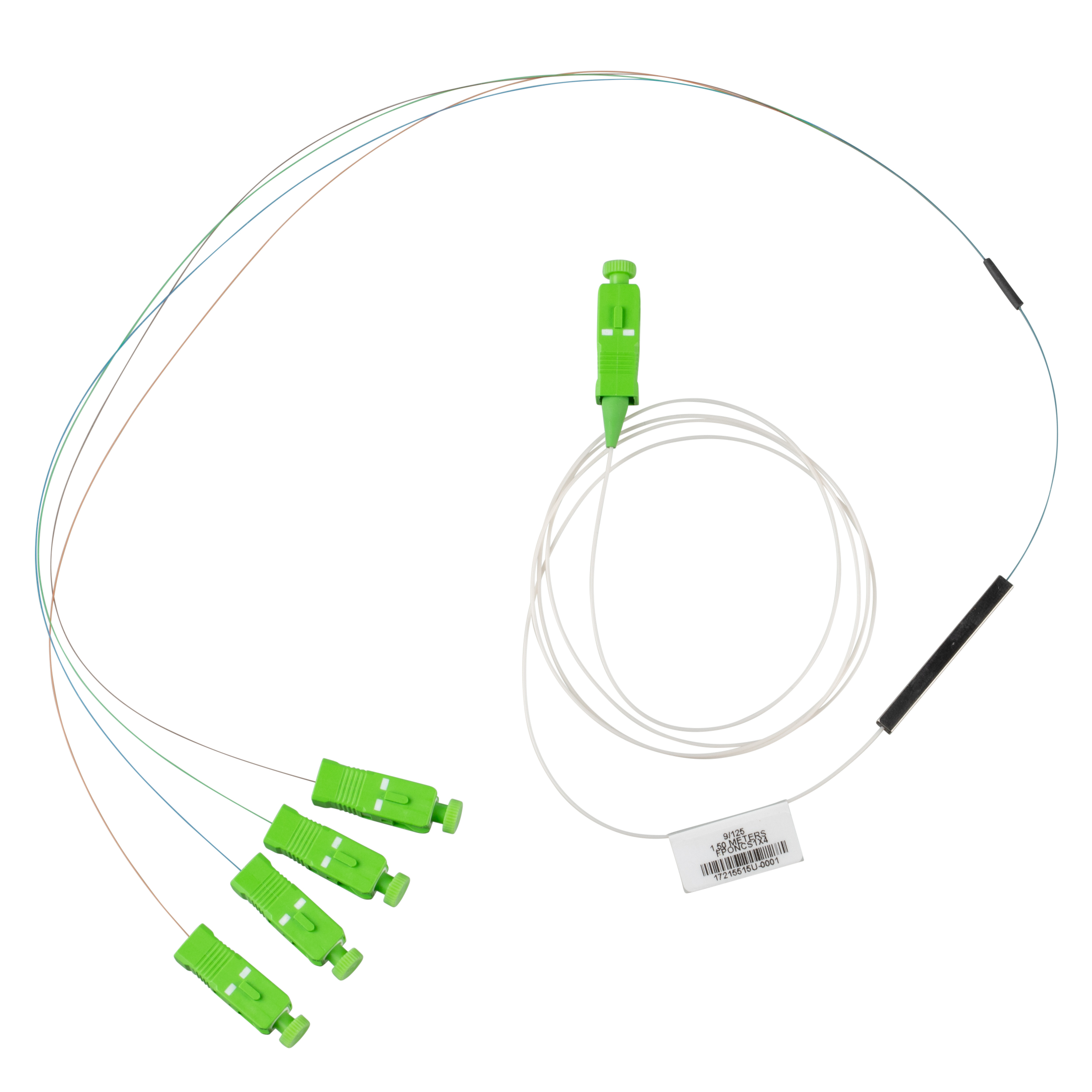 Fiber Optic PLC Splitter, 1X4 Split, 1 SC-APC to 4 SC-APC Connectors