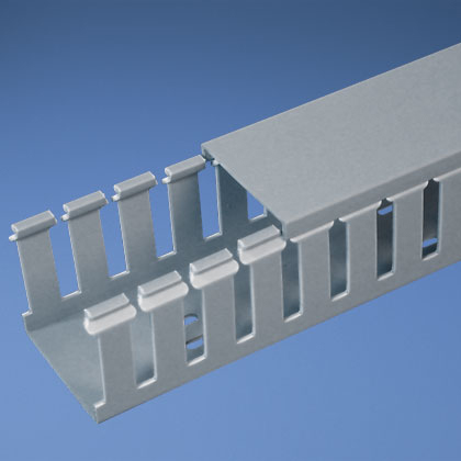 Product image for Panduit G4X1.5LG6 Wide Slotted Wiring Duct, PVC, 4" x 1.5" x 6ft, Light Gray