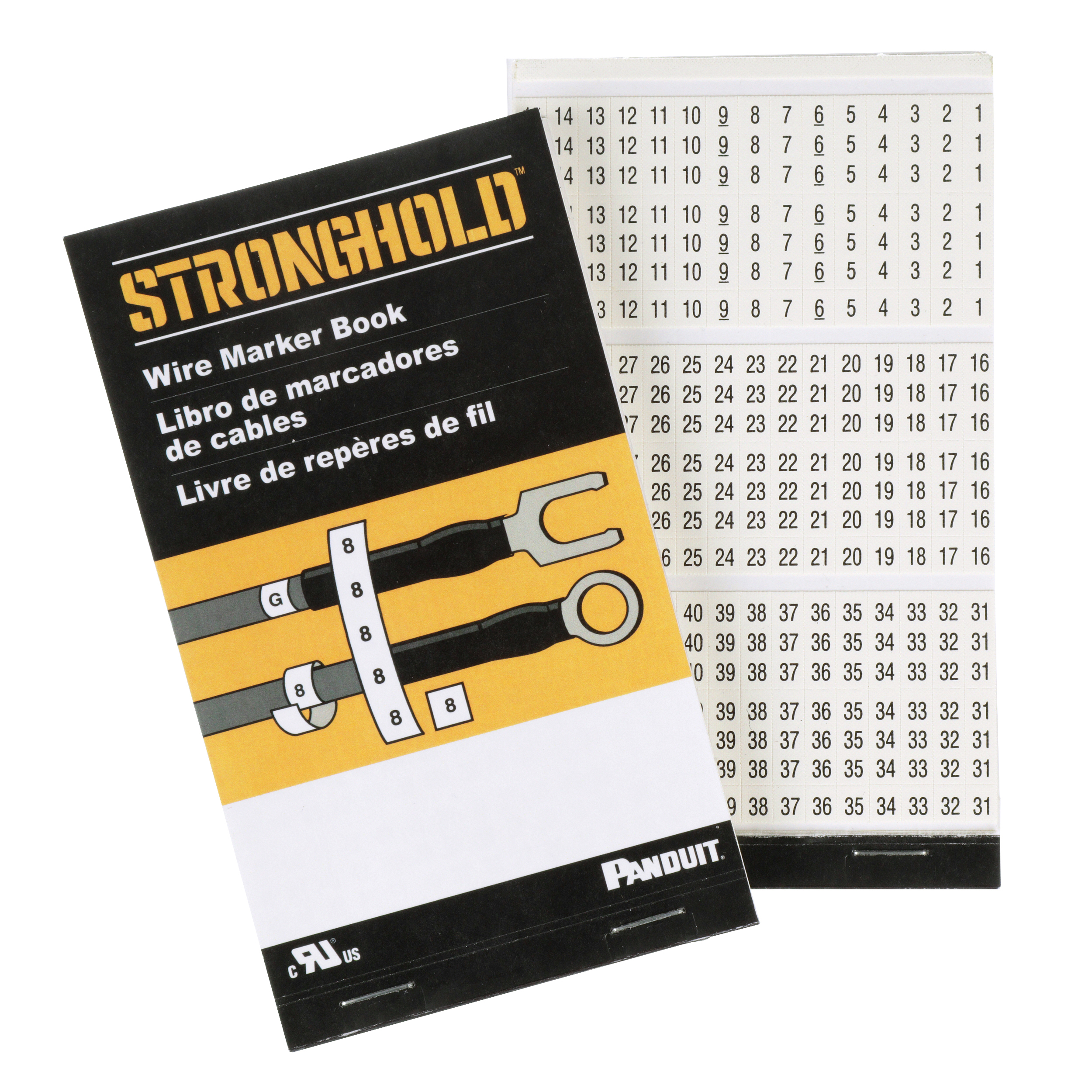StrongHold™ PCMB-11 Pre-Printed Wire Marker Book, 11, Vinyl Cloth, White, Black