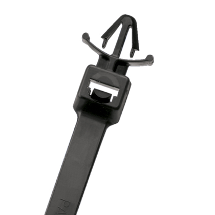 Pan-Ty® PLWP1S-D0 Wing Push Mount Cable Tie, Black, UV PA6.6, 5.2"L, 50lb, PK500