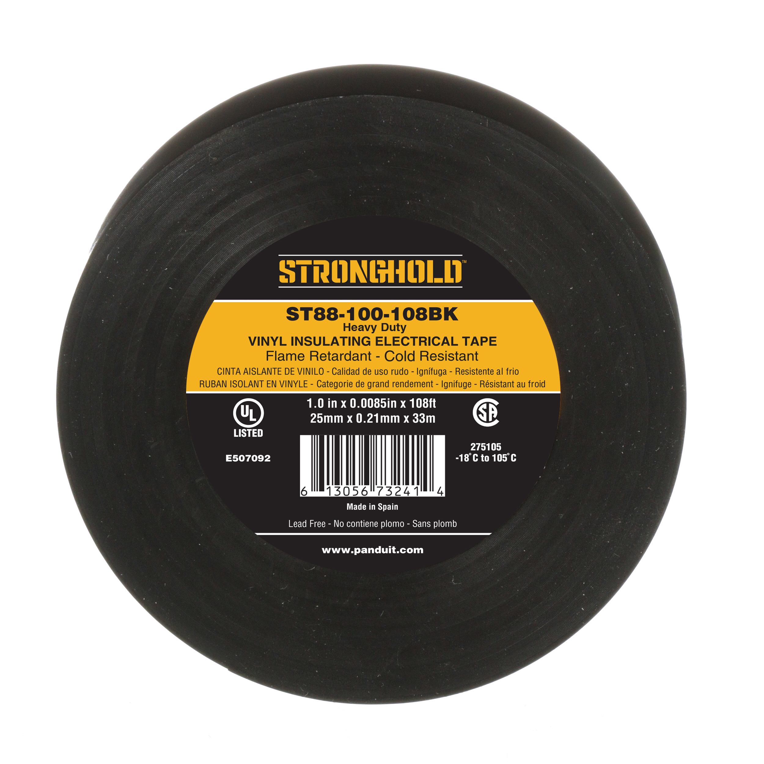 StrongHold™ ST88-100-108BK Electrical Tape, Black, PVC, Heavy Duty, 1", 0.0085"