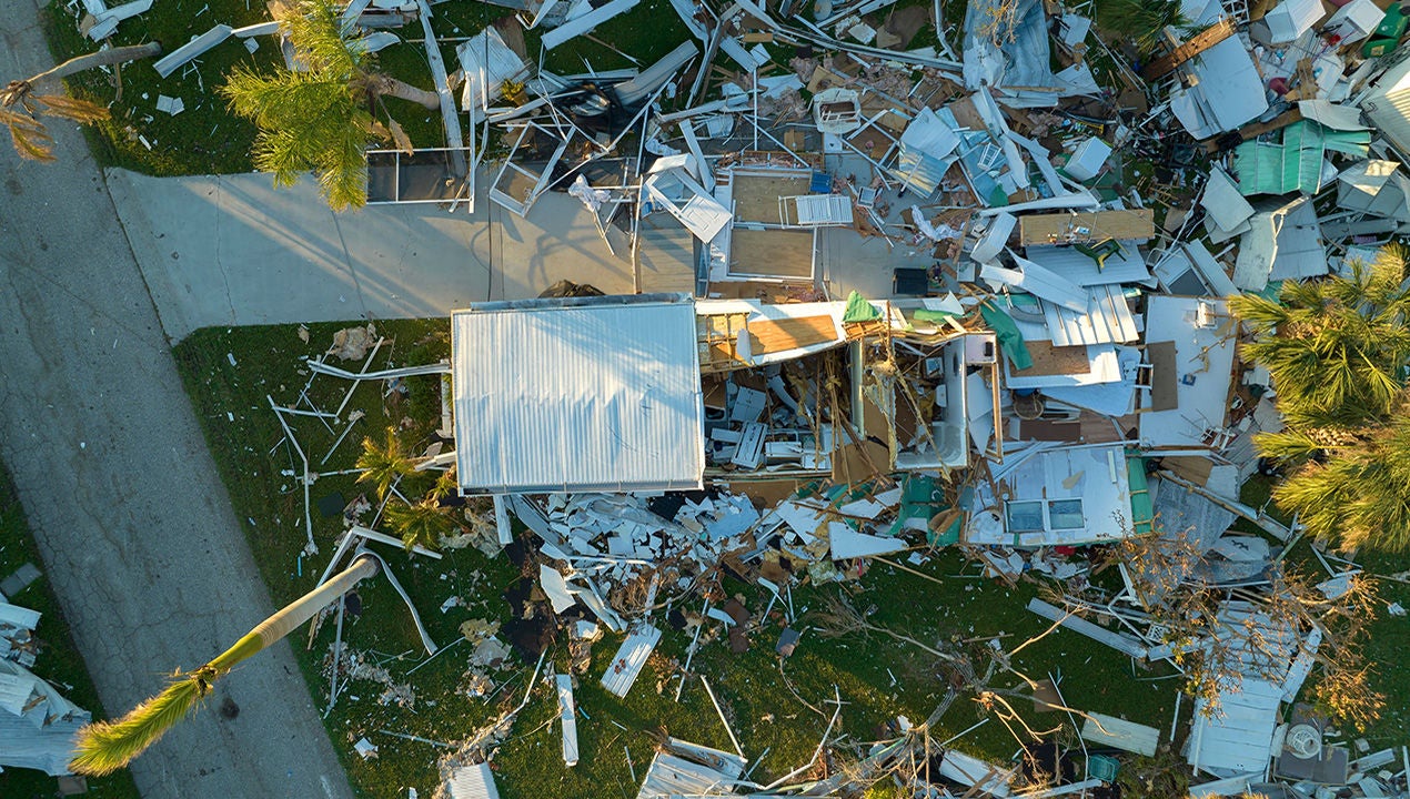 Damage and destruction to residences caused by a hurricane