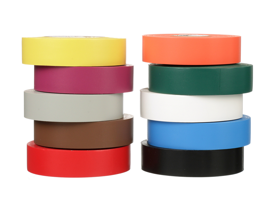 Two stacks of colored StrongHold PVC vinyl electrical tape