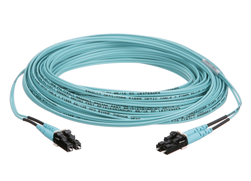 Blue Panduit Fiber Optic Cable with Panduit accessories