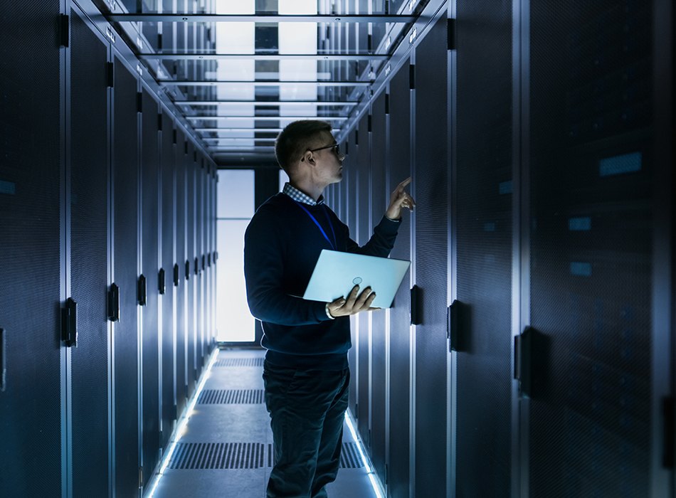 Person standing in a data center