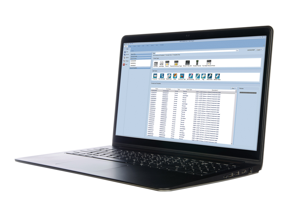 Laptop with Panduit's Easy-Mark Plus software on the screen