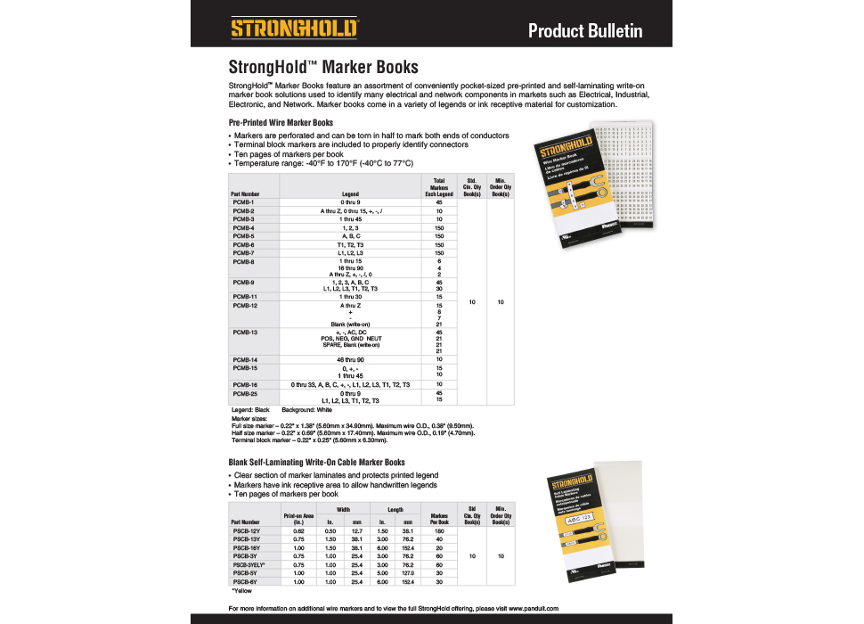 Panduit StrongHold Wire Marker Product Bulletin with a Panduit wire