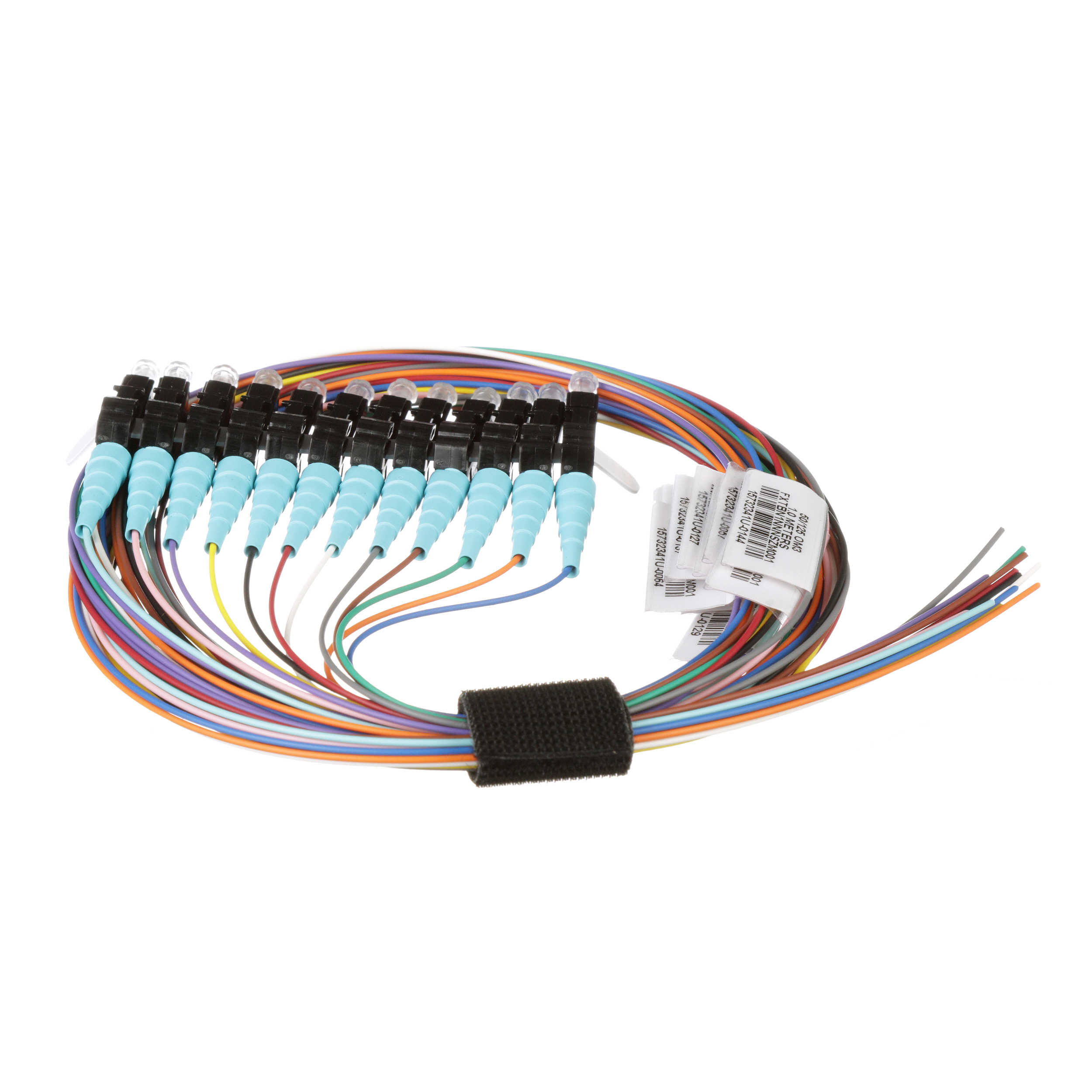 OM3, 12 Fiber 900um Korumalı Pigtail, LC Simplex - Pigtail, Standart Polarite, Standart Eklem Kaybı, EIA/TIA 598A'ya Göre Renklendirilmiş Set - 1 Metre