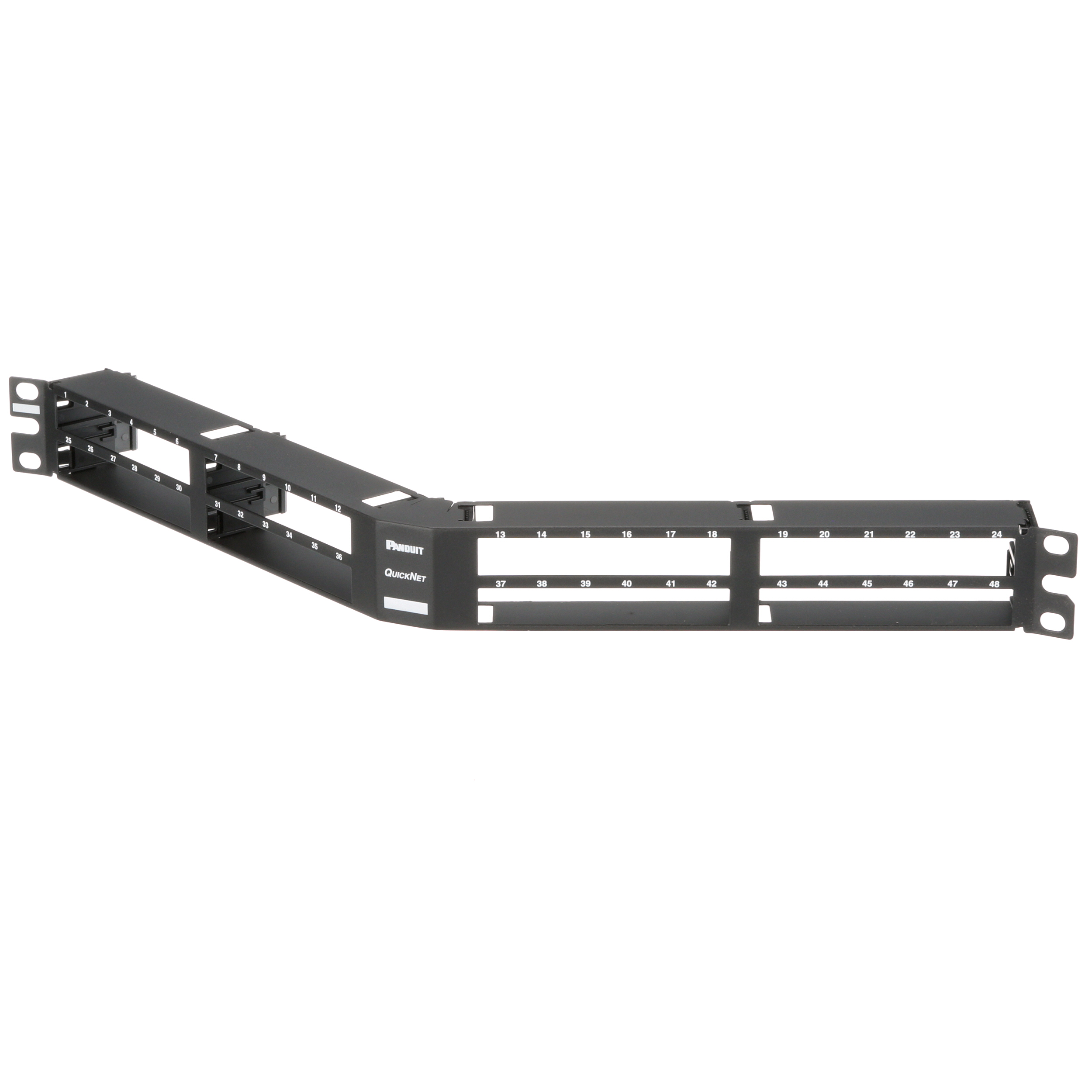 QuickNet™ Dik Açılı Yama Paneli, 48 Port, 1 RU, Siyah