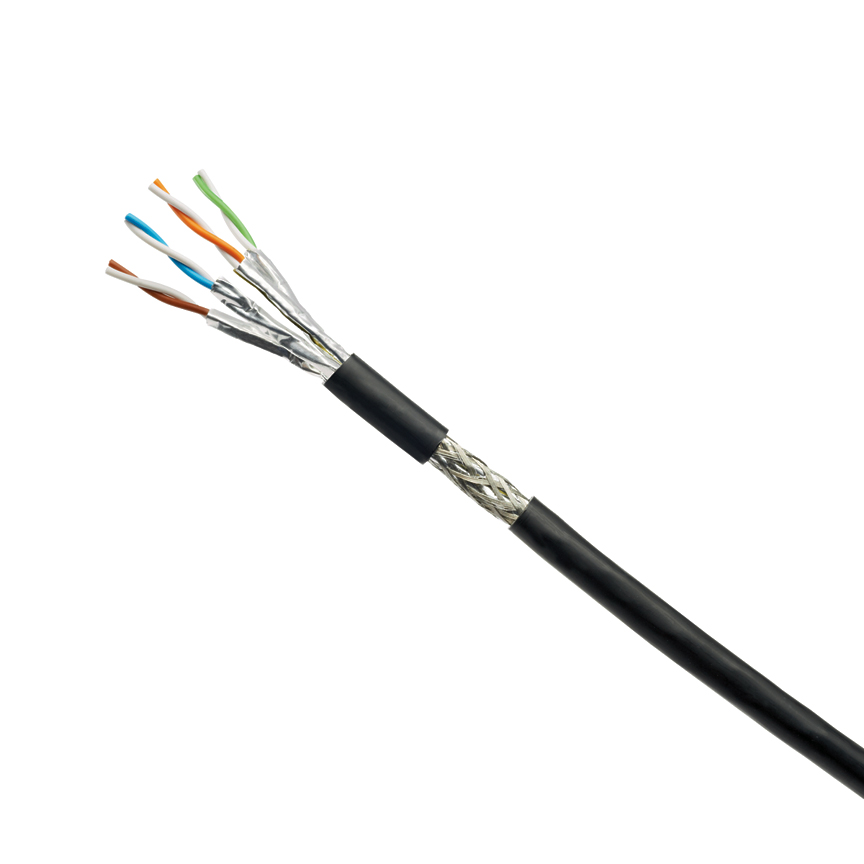 IndustrialNet™ Copper Cable, Industrial Ethernet, Harsh Environment, Marine Grade, Category 7, 4-pair, 22 AWG stranded, S/FTP, LSZH, Oil and fuel resistant, UV and MUD resistant, SHF2 compliant, HDPE jacket, Black, DNV/GL and ABS certified, 1640ft/500m reel