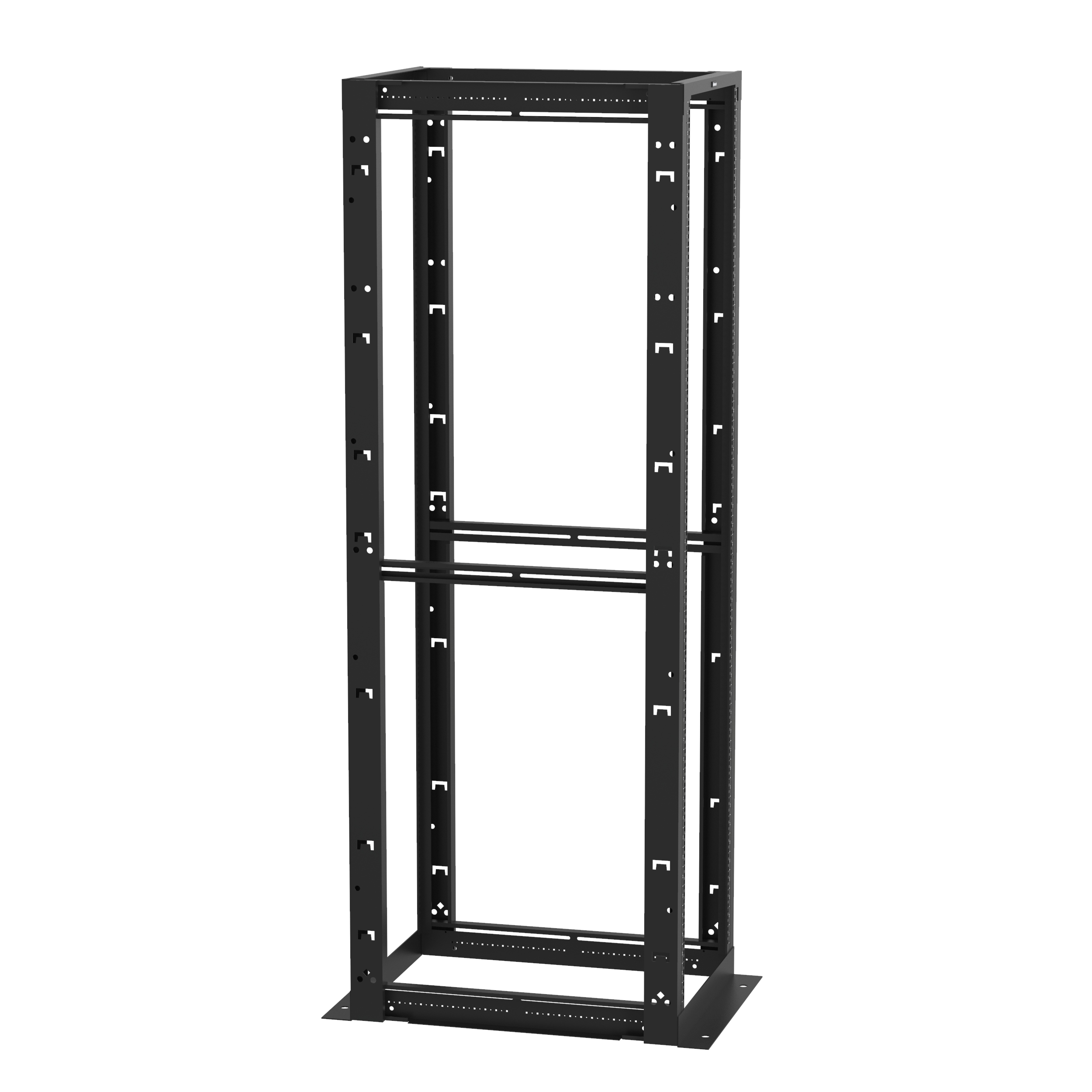 4 Post Rack, 45RU, 30 in. Derin, Kafes Somun E-Raylar, Siyah