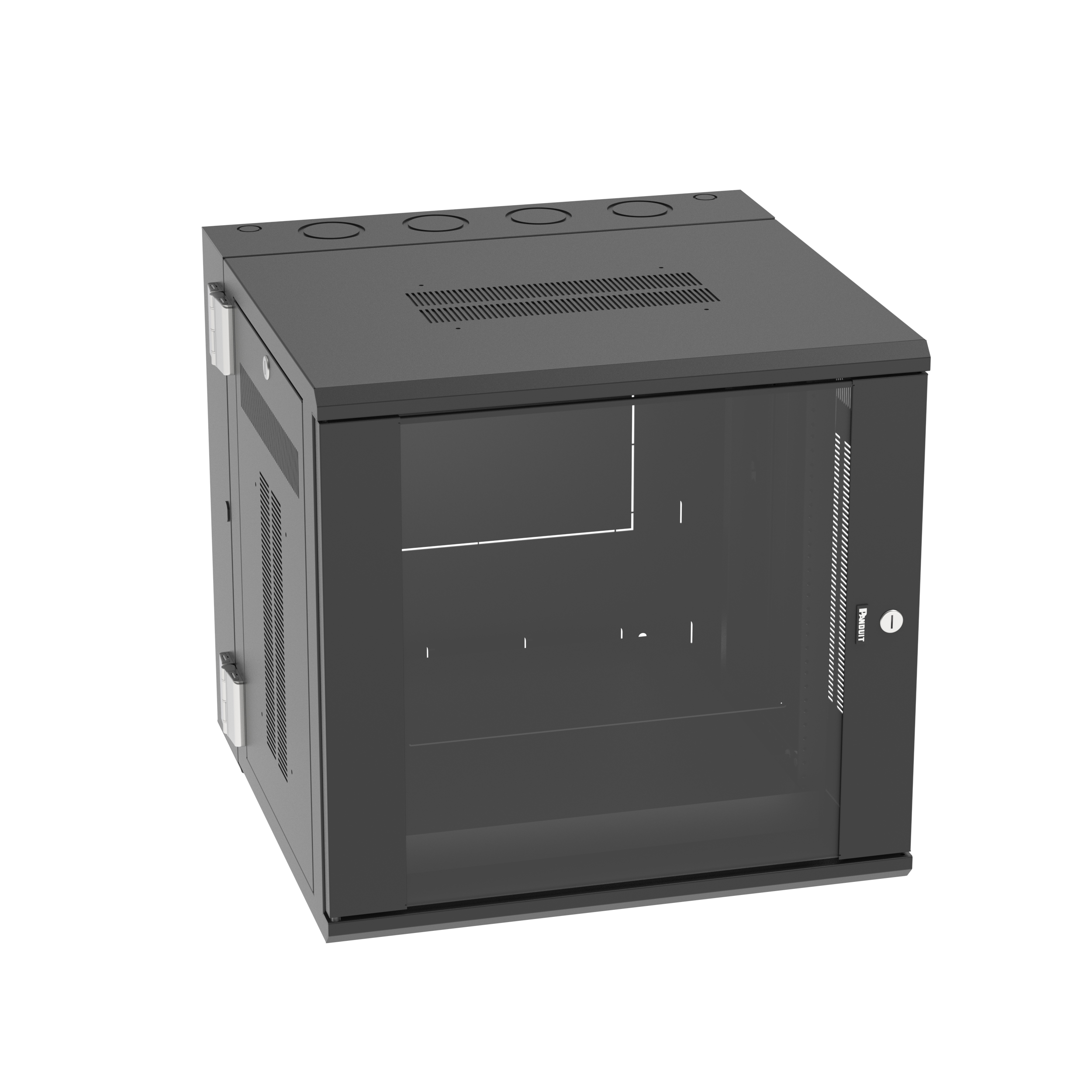 PanZone® Duvar Montajlı Kabin, 12RU, 25" Derinlik, Camlı Kapı, Siyah