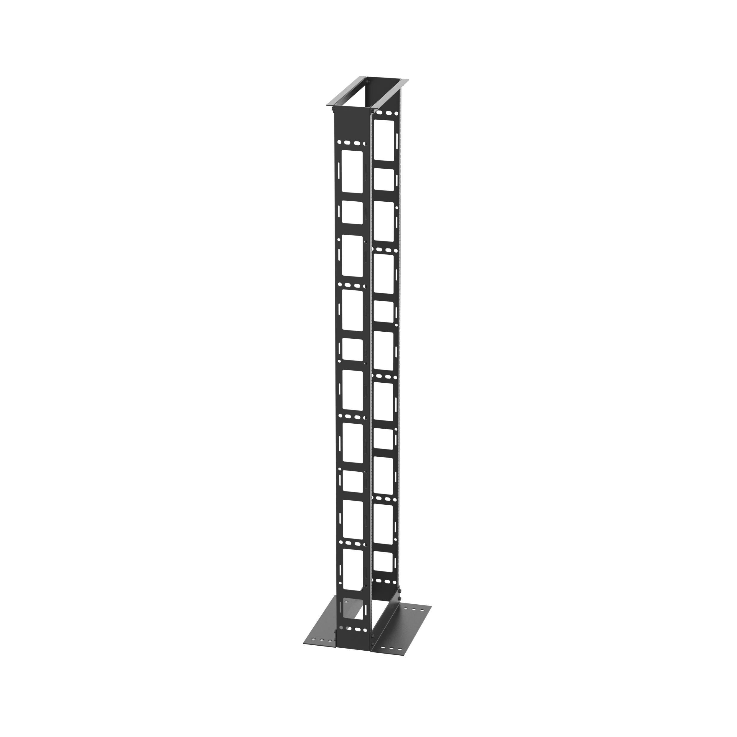 2 Post Rack, 52RU, 6 in. Derinlik, #12-24 Dişli E-Raylar, Çelik, Siyah