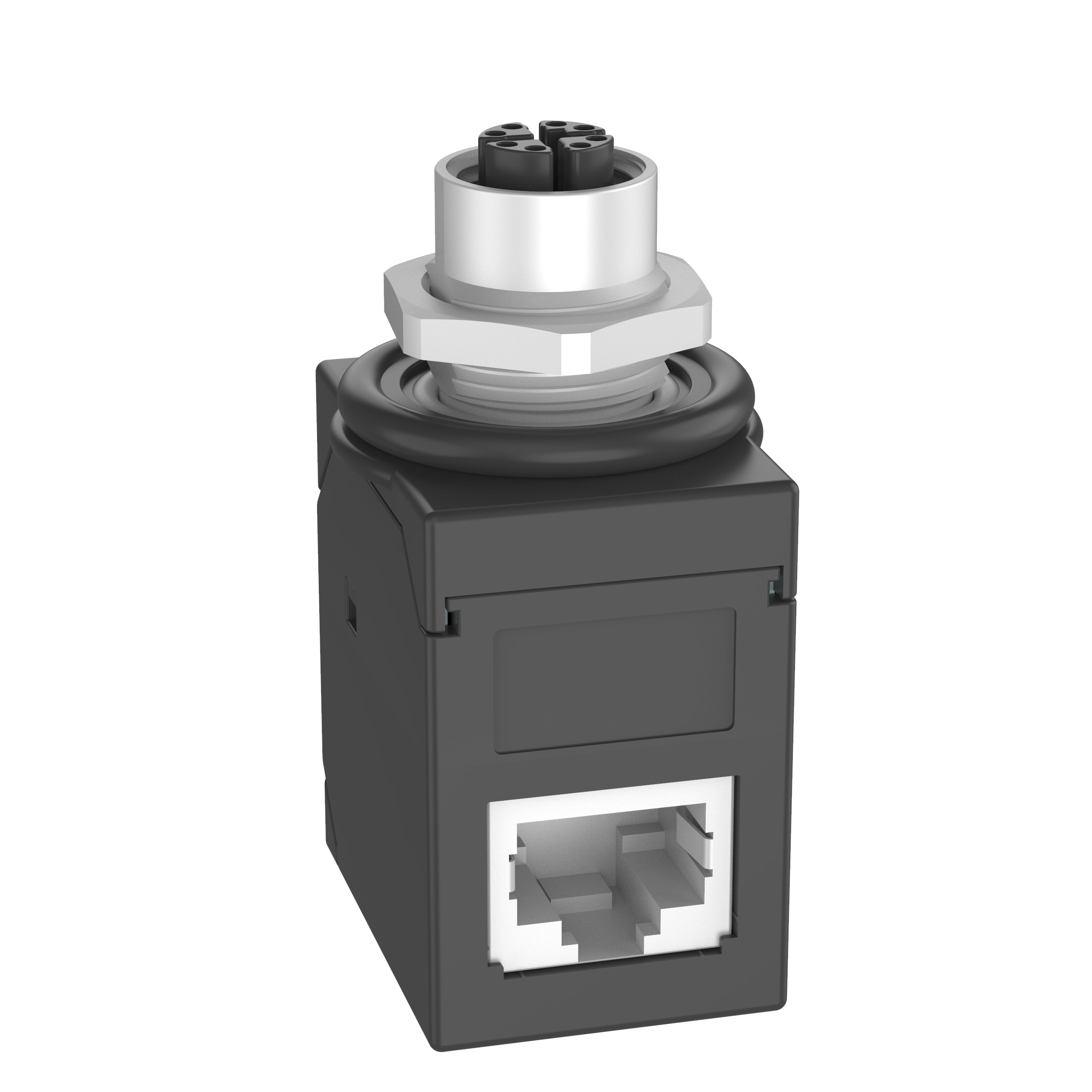 IndustrialNet™ Angled M12 X-Code Female to RJ45 Coupler Adapter