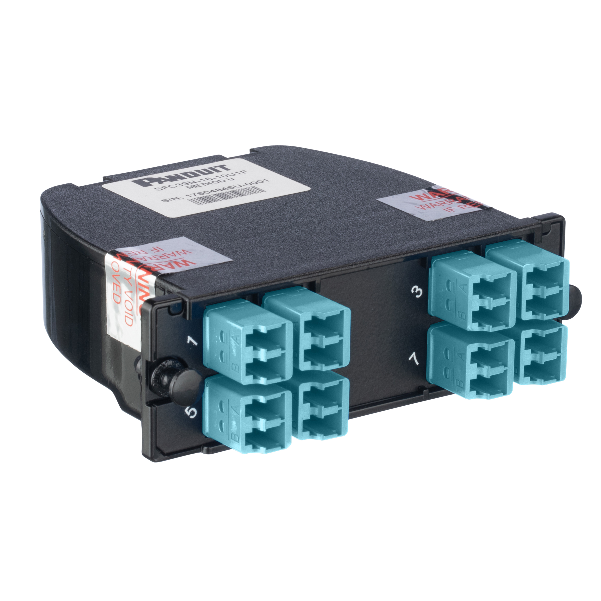 Opticom Cassette with OM4 Multimode Fiber, Duplex LC for front Connectivity with Aqua Adaptors, MTO-16 rear adaptor, Optimized IL, Universal pair flipped polarity