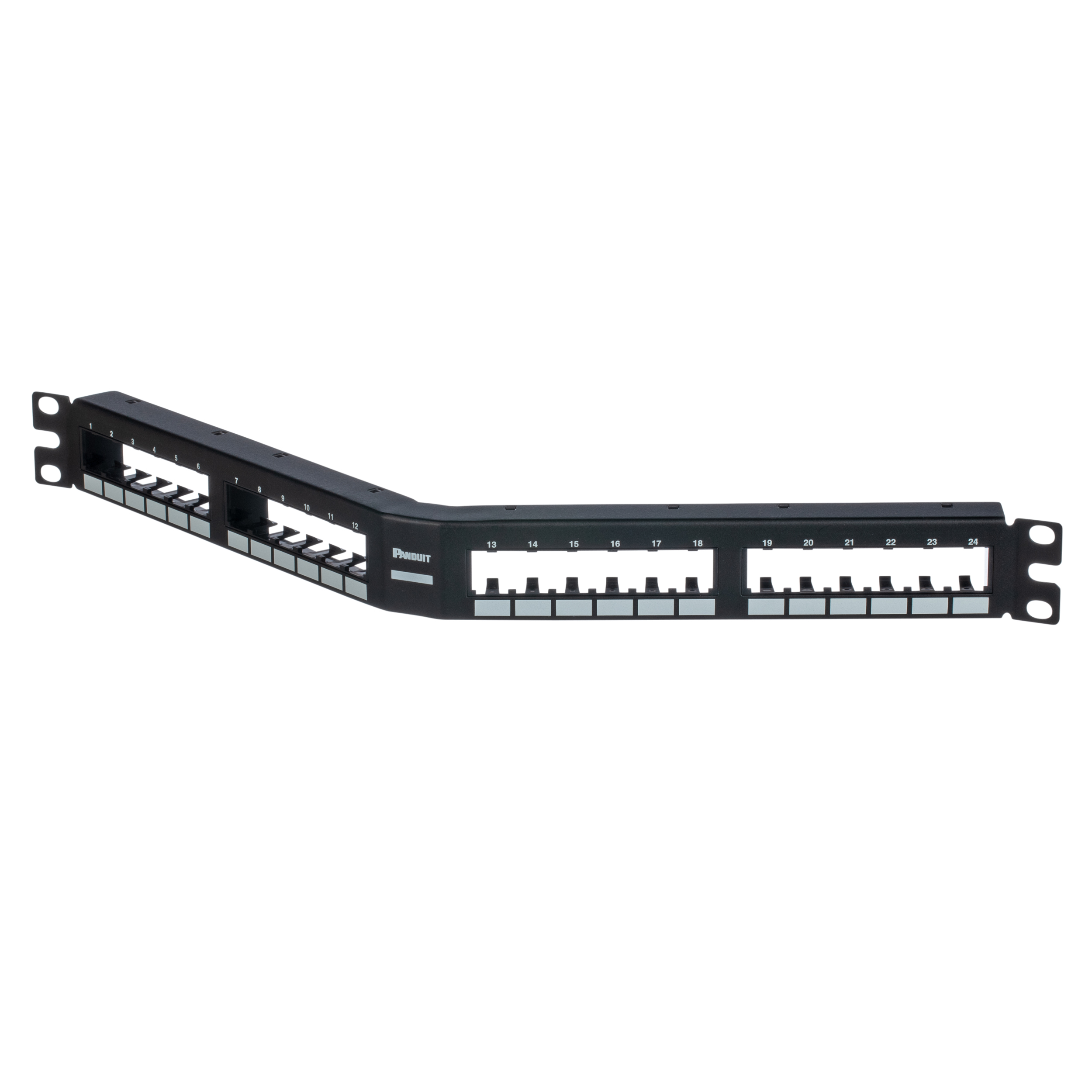 Patch Panel, 24 Port, 1 RU, Black, Angled