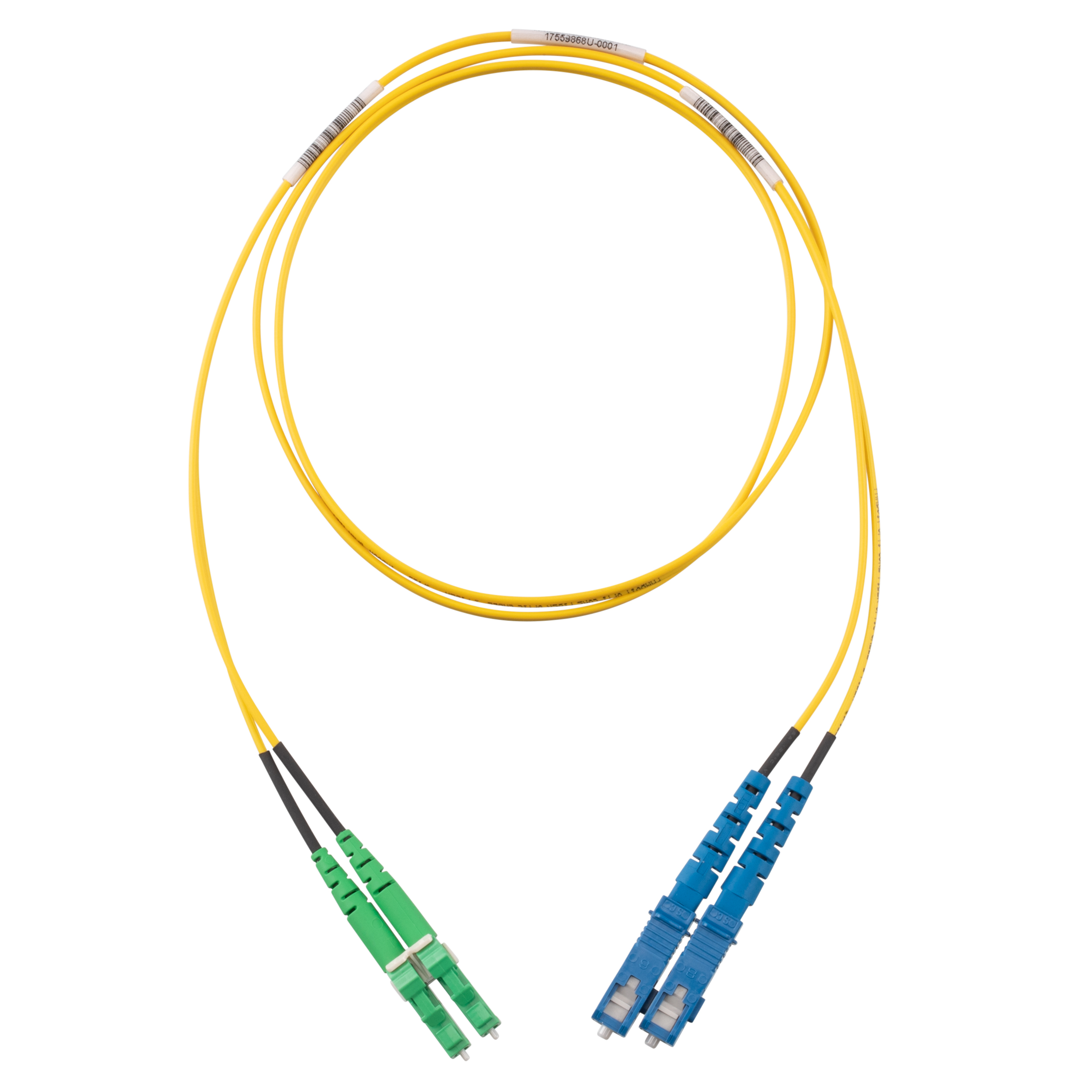 OS2, 2 Fiber 1.6mm Yama Kablosu, Yükseltilmiş Alan, LC/APC - SC, Standart Polarite, Standart Ek Kaybı - 8 Metre