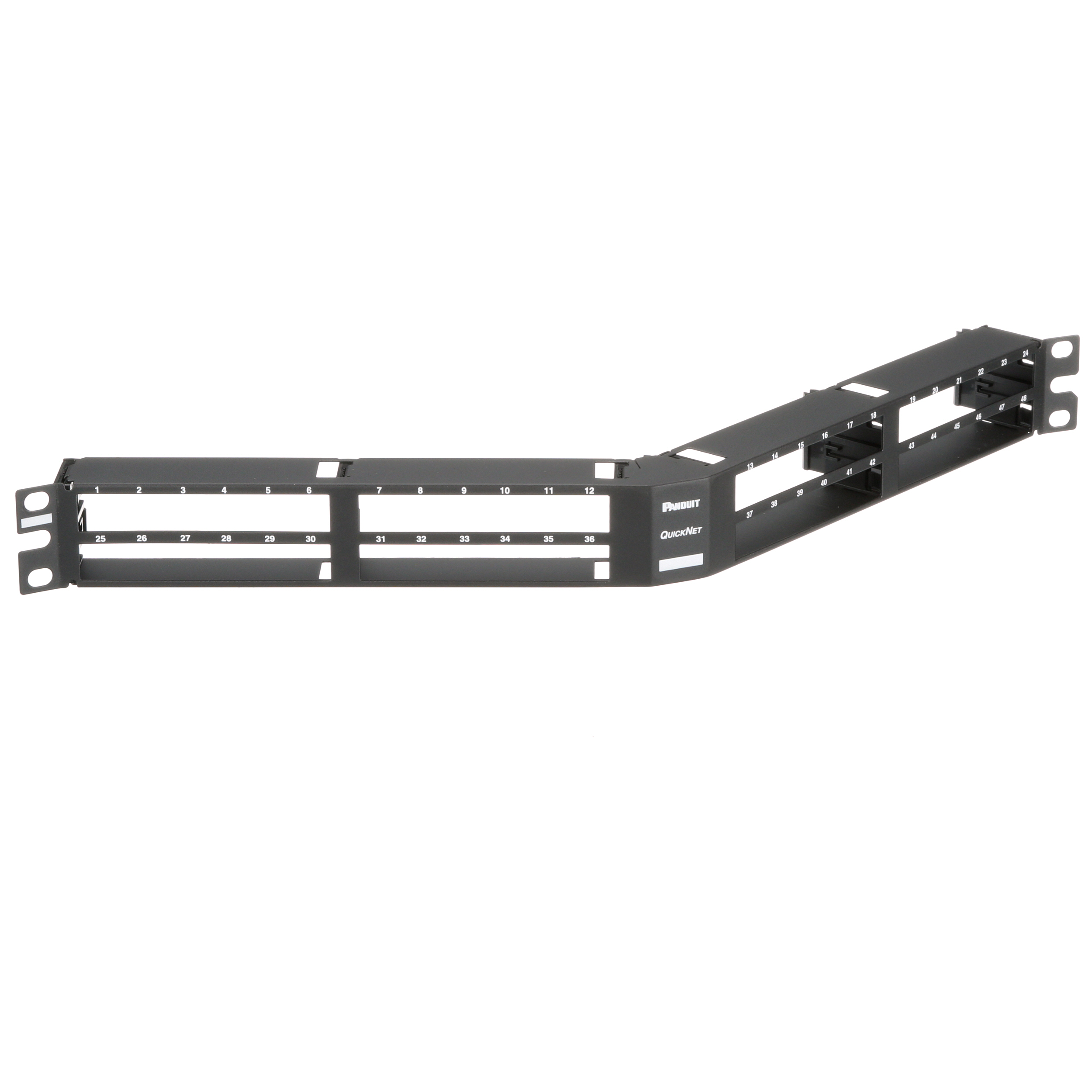 QuickNet™ Dik Açılı Yama Paneli, 48 Port, 1 RU, Siyah
