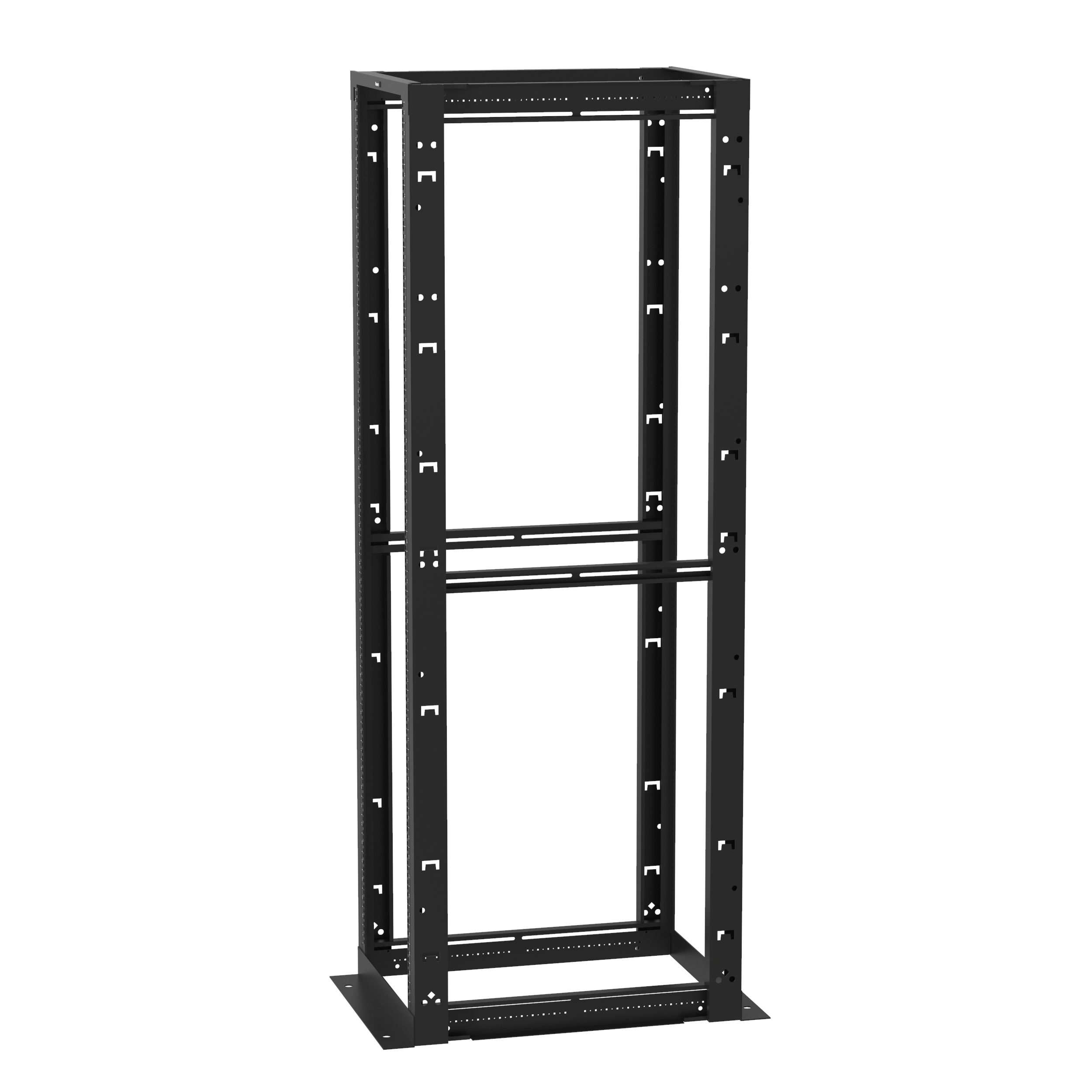 4 Post Rack, 45RU, 30 in. Derin, Kafes Somun E-Raylar, Siyah