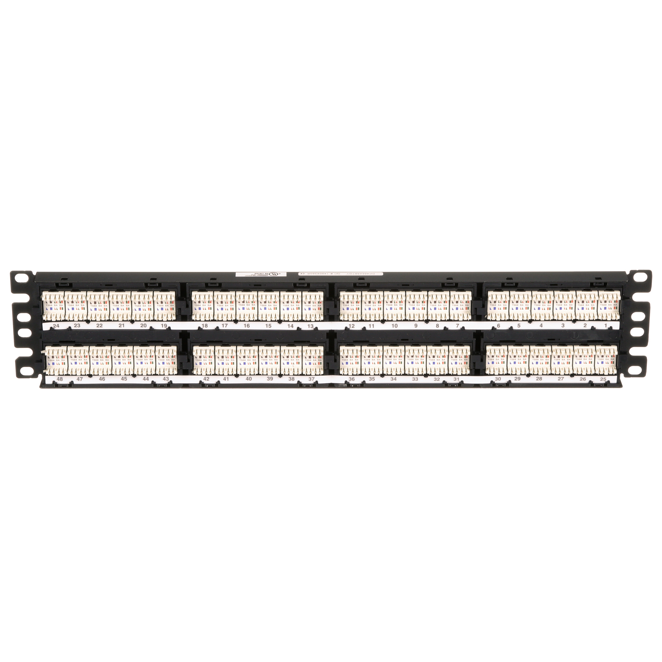 Cat 6A Punched Patch Panel, 48 Port, 2 RU, BL