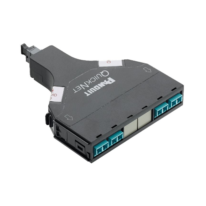 40G-10G QuickNet SFQ Kaset, OM4 Fiber, Standart Kayıp, Toplam 8 Fiber, Ön LC Çift Yönlü Su Mavi Adaptör, Arka Erkek MTP (Pimler); Yöntem A Bağlantısı