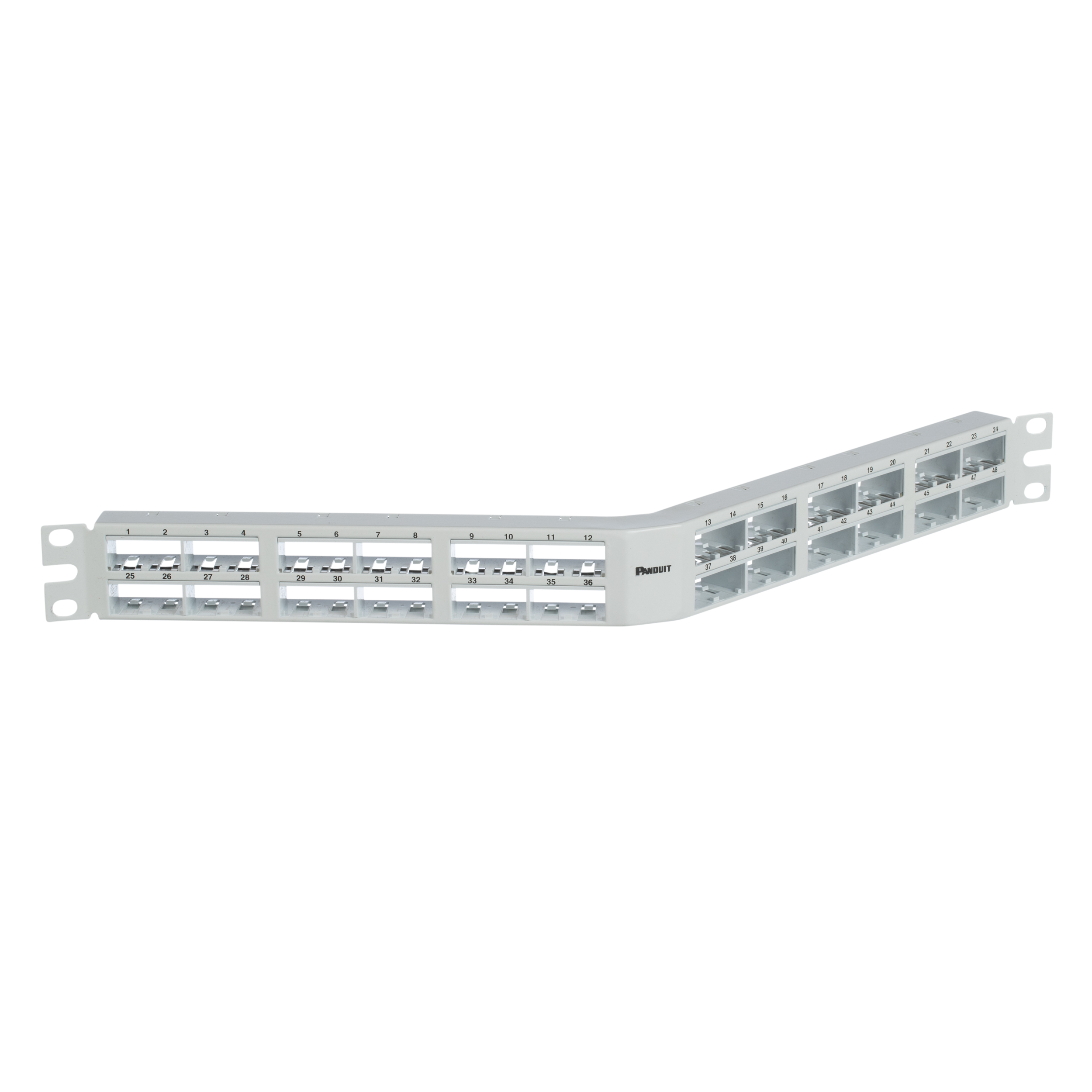 Patch Panel, 48 Port, 1 RU, White, Shielded, angled