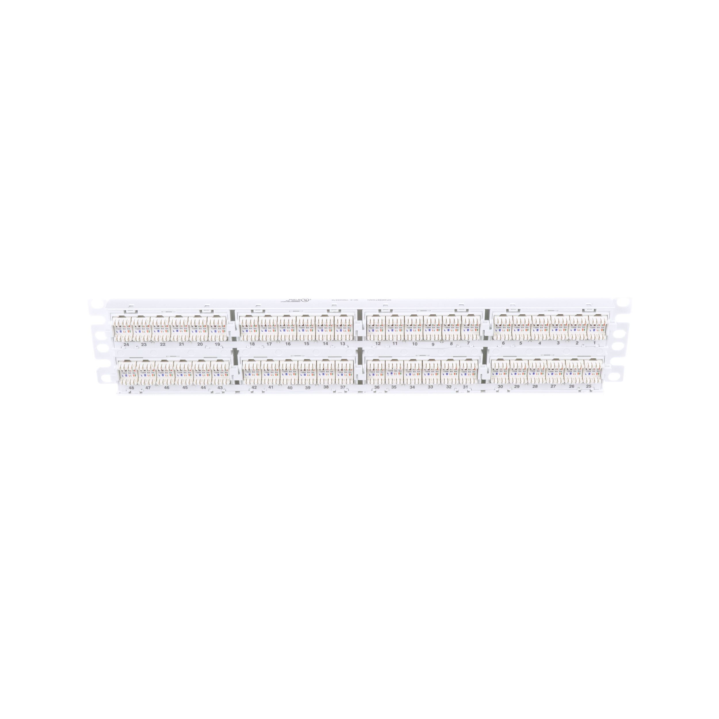 Flat Cat 6 Punchdown Patch Panel 48 Ports, 2RU, White