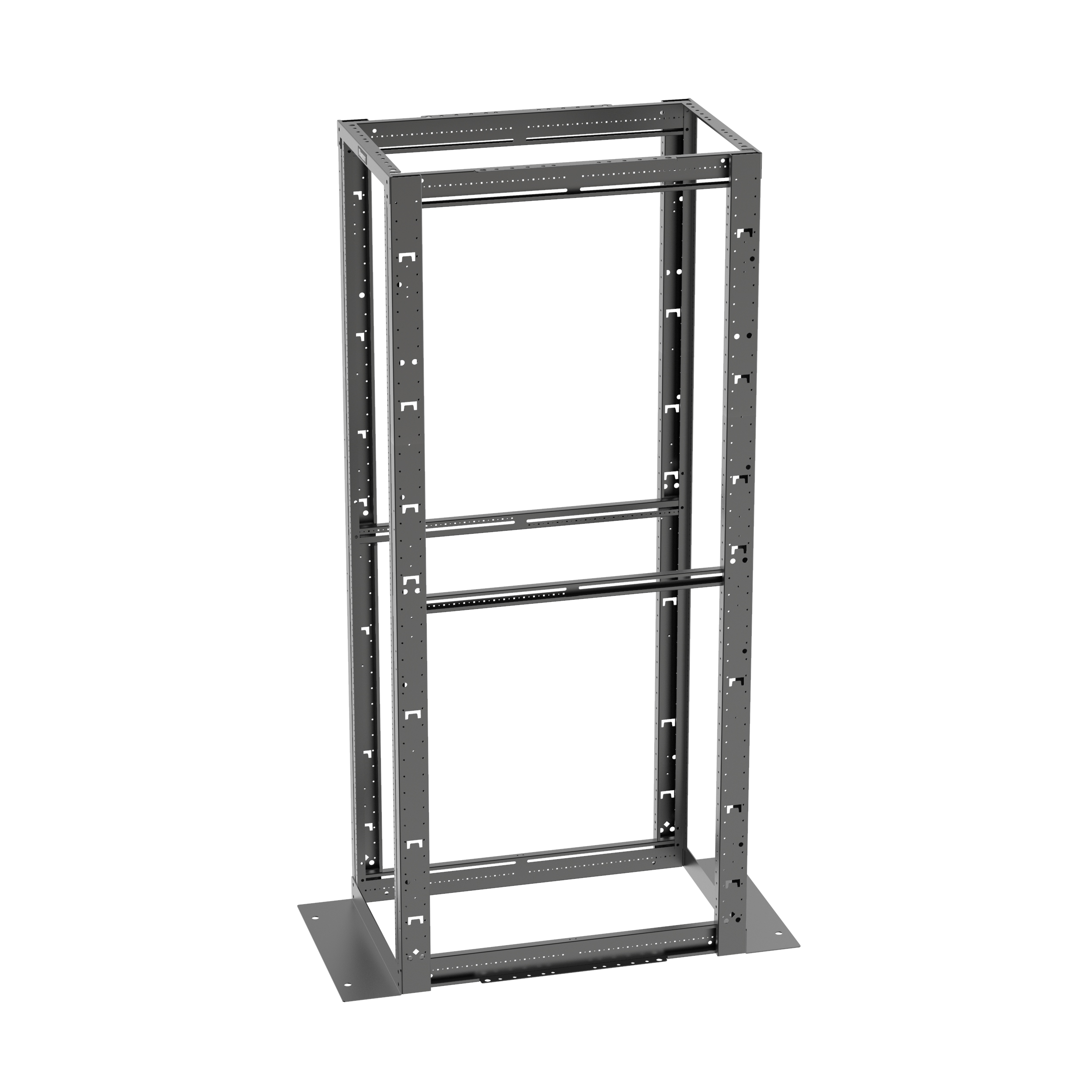 4 Post Rack, 45RU, 36 in. Derinlik, #12-24 Dişli E-Raylar, Siyah