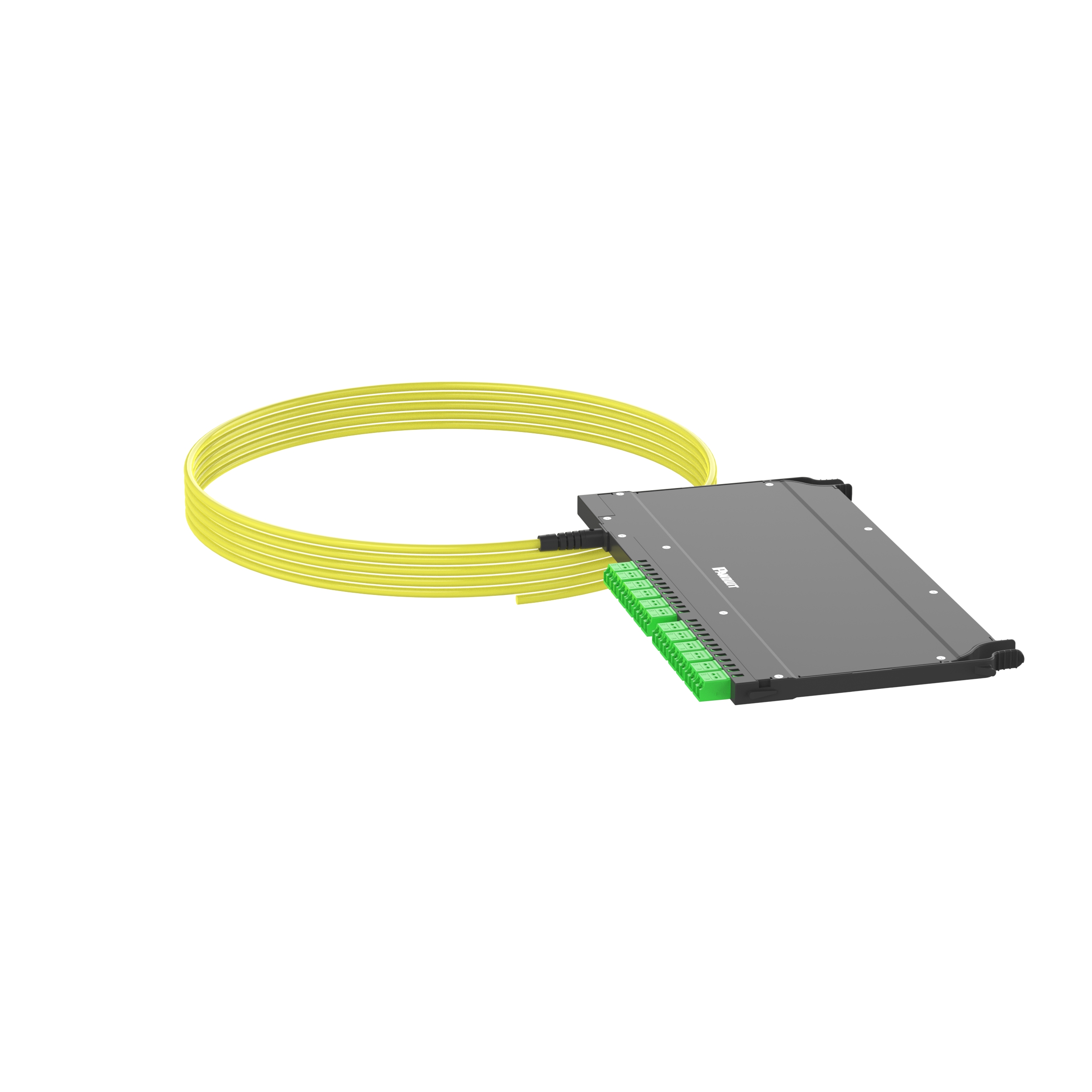 OS2 Tek Modlu 24 Fiber İç Mekan Küçük Çaplı Trunk Kablo Demeti, Euroclass B2ca, FlexCore Ön Erişim ODF LC/APC Kaset, Sol taraf Düz Uç, Standart Kayıp, Çekme Gözü Yok - 15 Metre