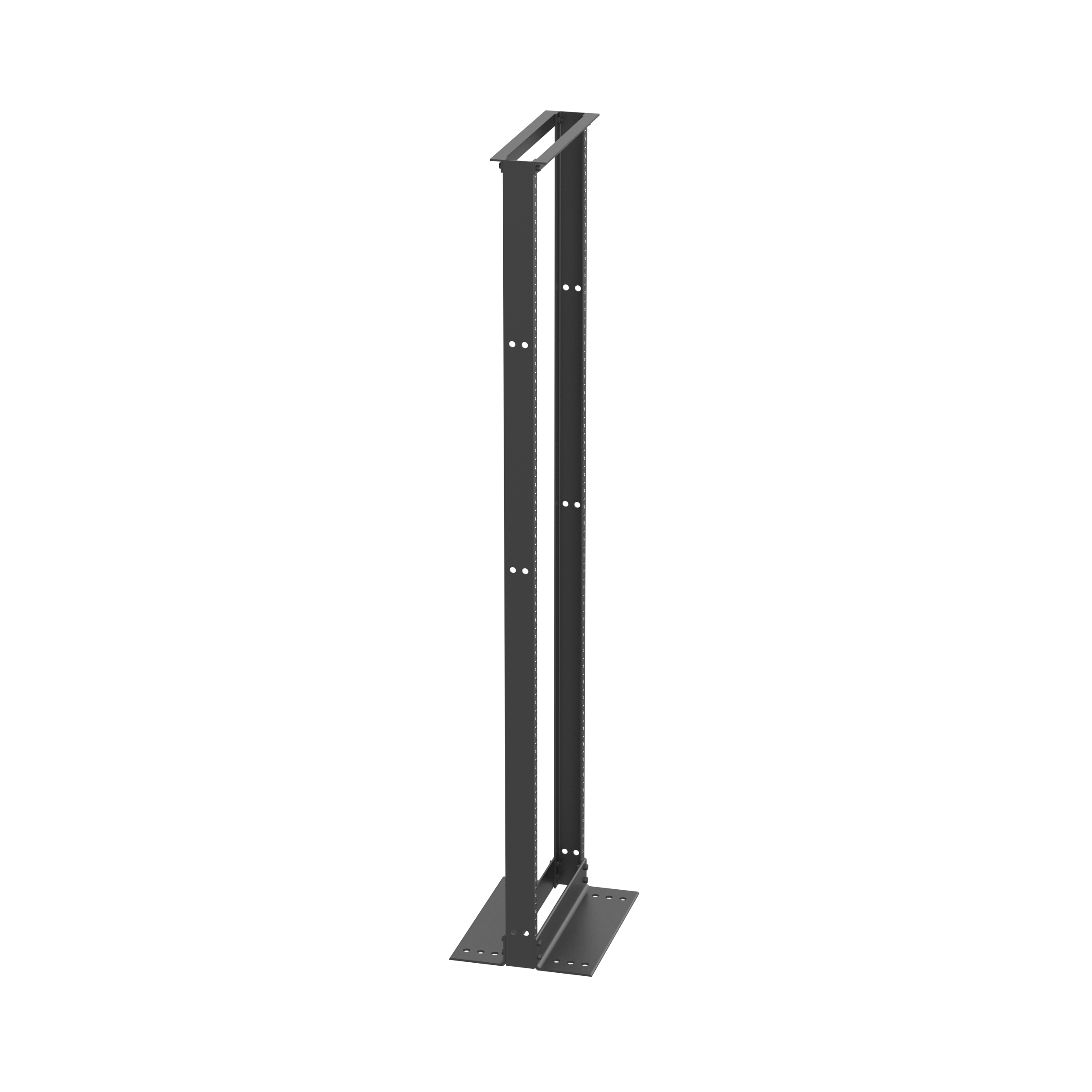 2 Post Rack, 45RU, #12-24 Dişli E-Raylar, Alüminyum, 23 in. Genişlik, Siyah