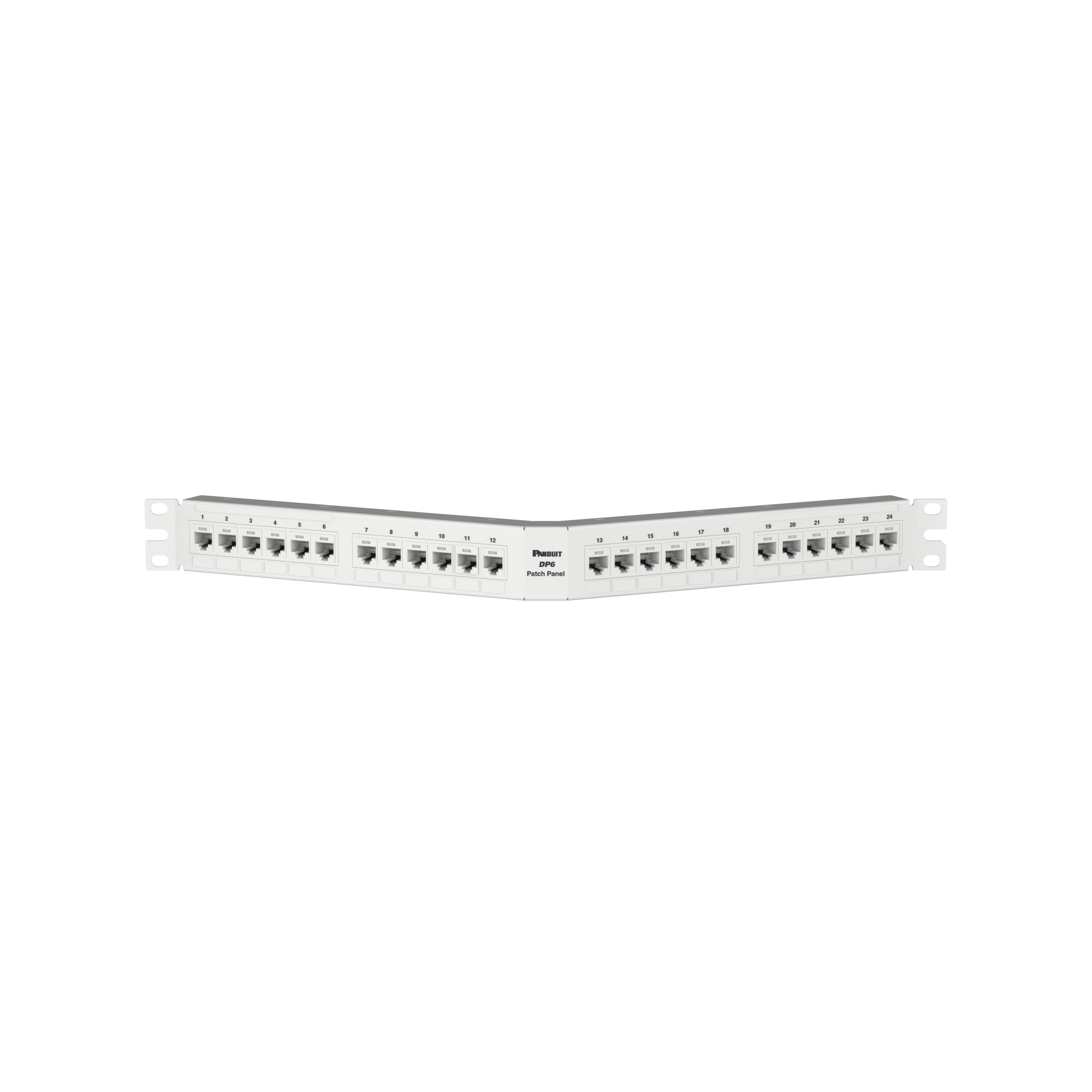 Dik Açılı Cat 6 Çıkış Paneli 24 Port, 1RU, Beyaz