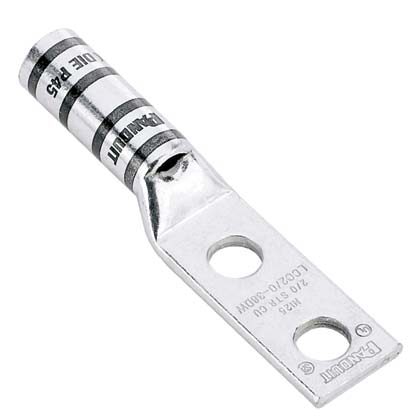 Cosse 2/0 AWG cuivre;2 trous 3/8″;espacement 1″;fût long;fenêtre inspect.;Cdt.10 Cosse 2/0 AWG cuivre;2 trous 3/8″;espacement 1″;fût long;fenêtre inspect.;Cdt.10