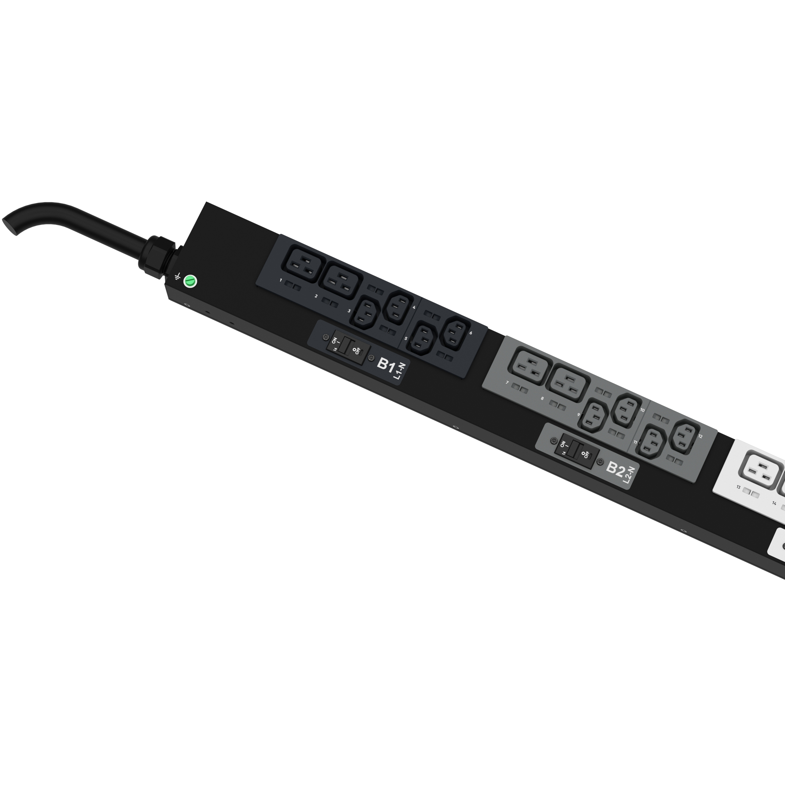 MPO Güç Dağıtım Birimi, 32AMP, 400V, (24)C13, (12)C19, IEC 60309 3P+N+E 6h 32A (IP44)