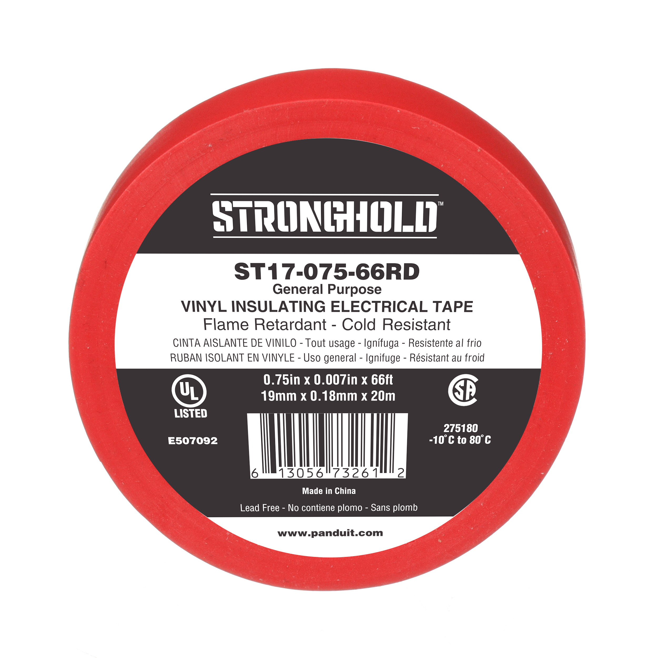 Electrical Tape, Red, PVC,Gen Purpose, 19.05mm,0.18mm, PK10