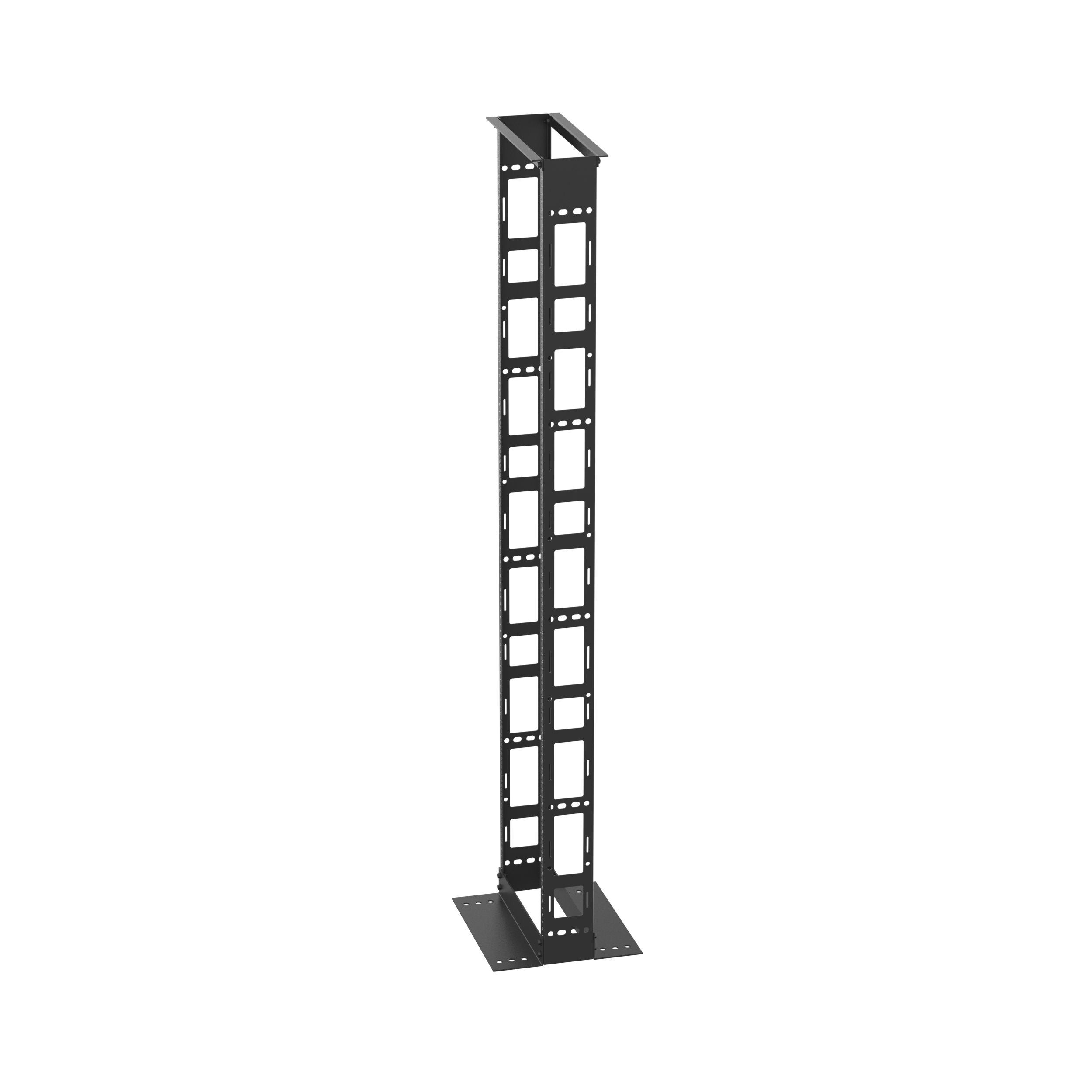 2 Post Rack, 52RU, 6 in. Derinlik, #12-24 Dişli E-Raylar, Çelik, Siyah