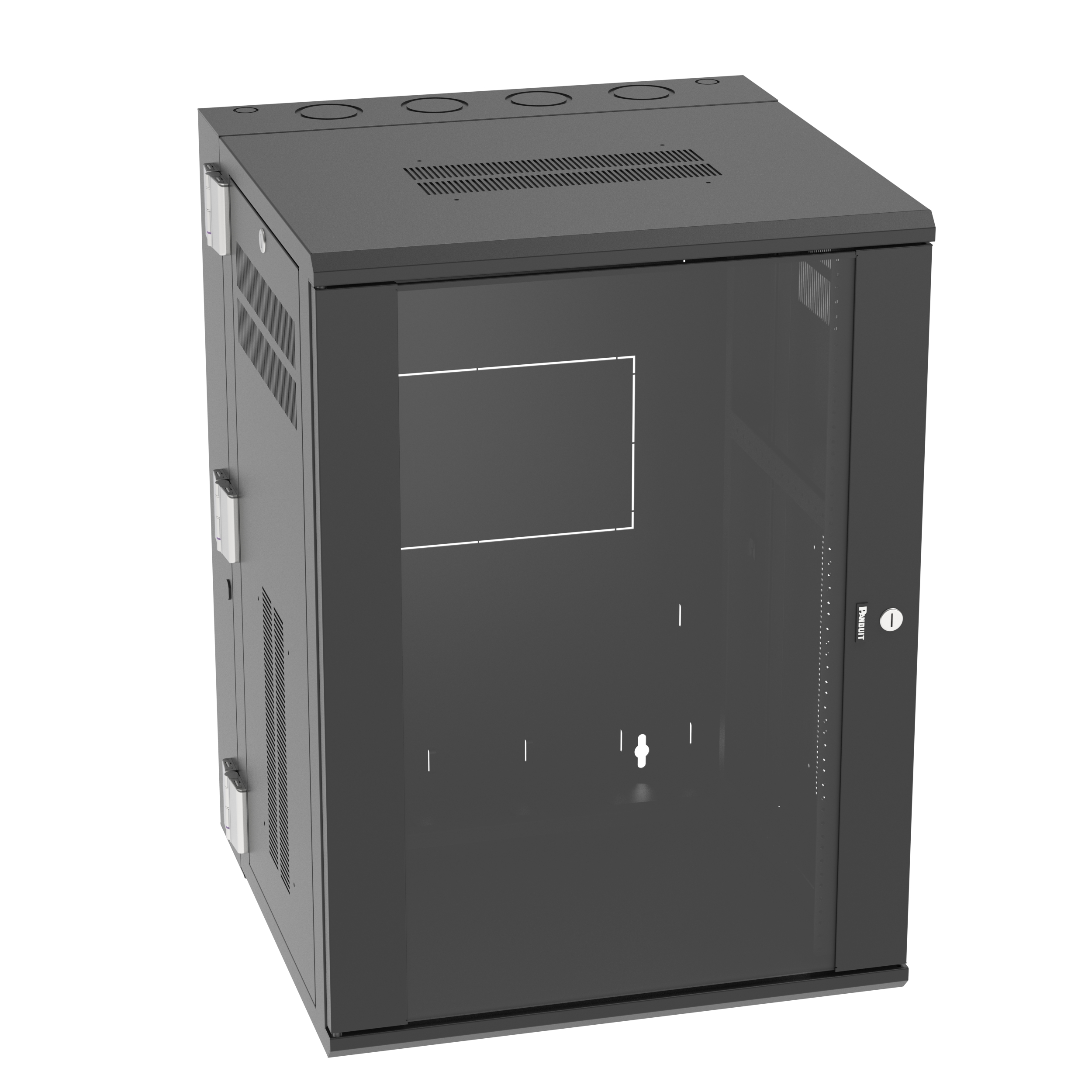 PanZone® Duvar Montajlı Kabin, 18RU, 25" Derinlik, Camlı Kapı, Siyah