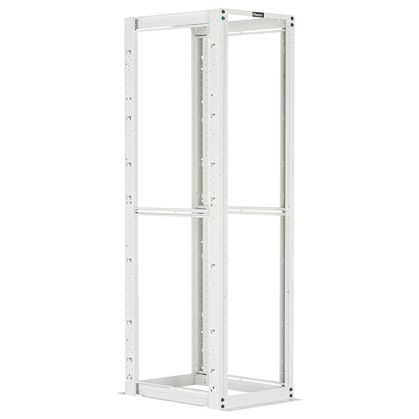 4 Post Rack, 45RU, 41,5 in. Derinlik, #12-24 Dişli E-Raylar, Beyaz