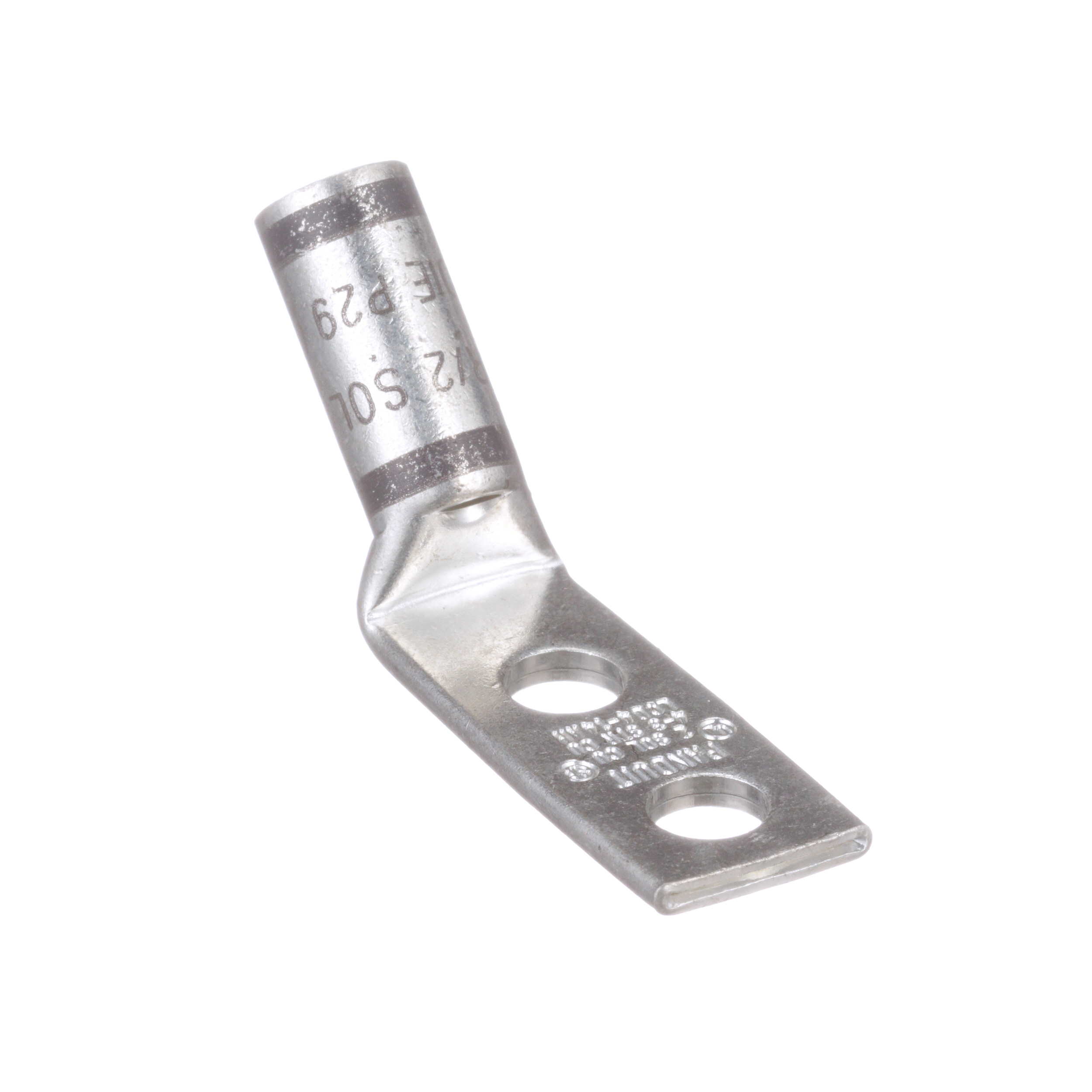 Bakır Standart Namlu Sıkıştırma Muhafaza, 2 Delikli, 4-3 AWG Bükülü, 1/4 Somun, 45° Avuç