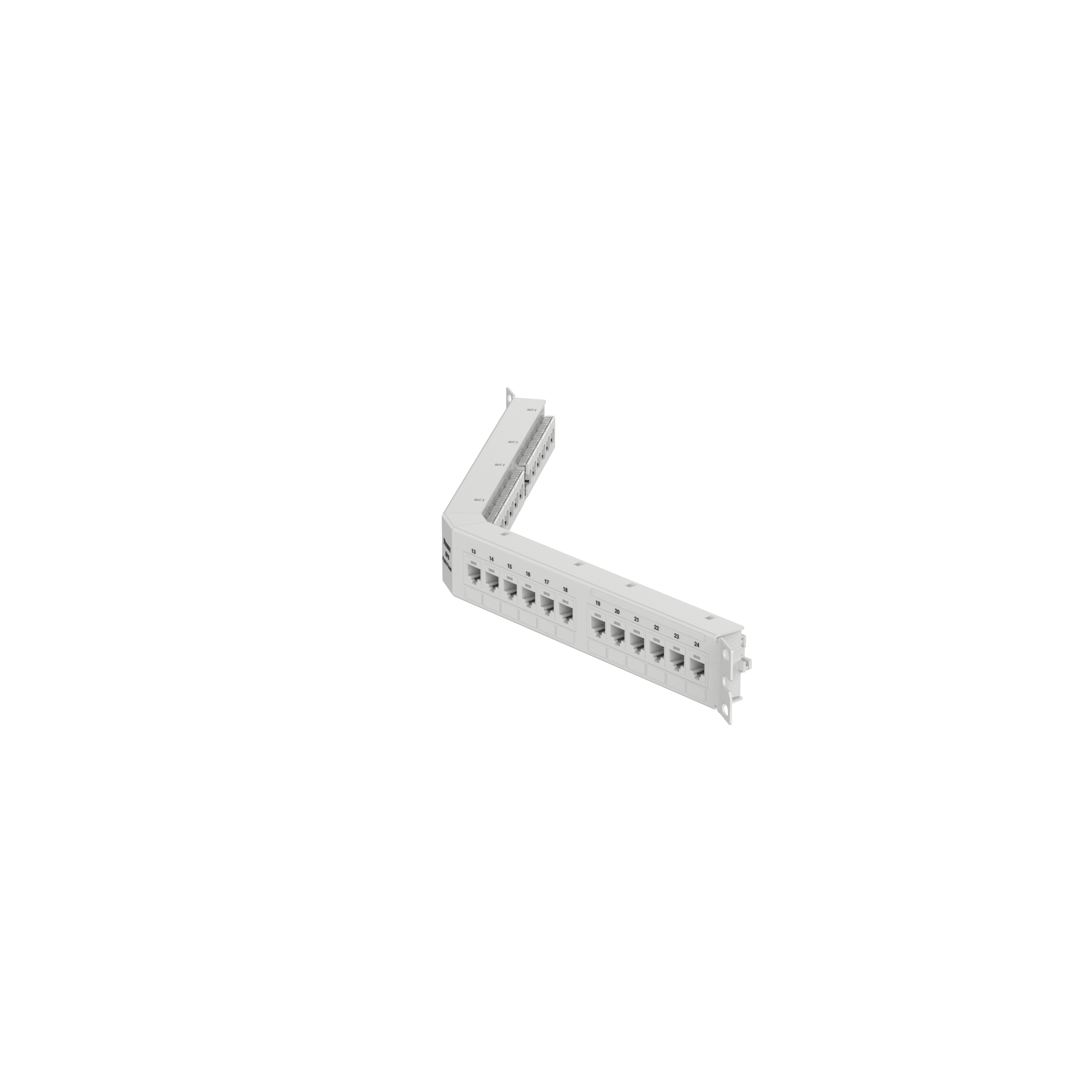 Dik Açılı Cat 6 Çıkış Paneli 24 Port, 1RU, Beyaz