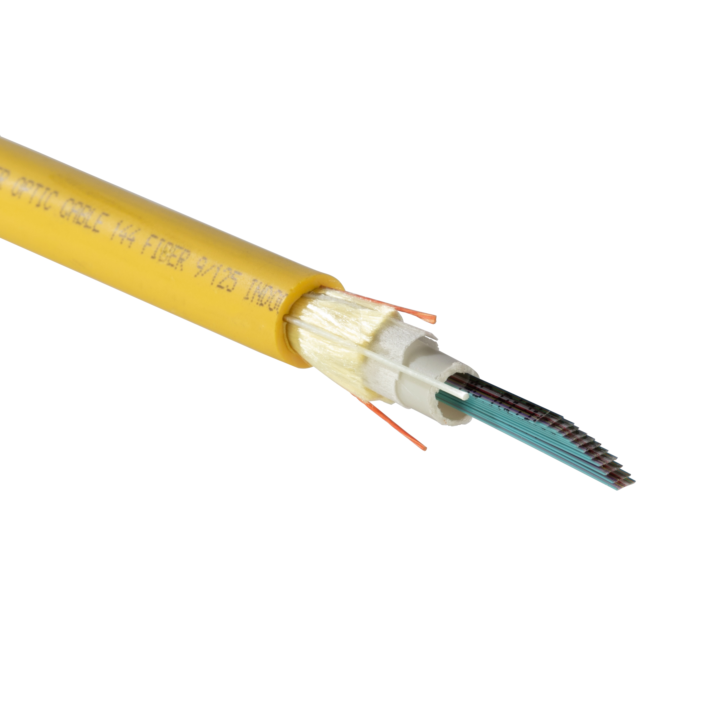 144 fiber iç/dış mekan düz şerit kablosu OS2, Riser (OFNR) sertifikalı, Düşük Duman Sıfır Halojen (LSZH) sertifikalı, CPR sertifikalı ve EuroClass B2ca sertifikalıdır (MT)