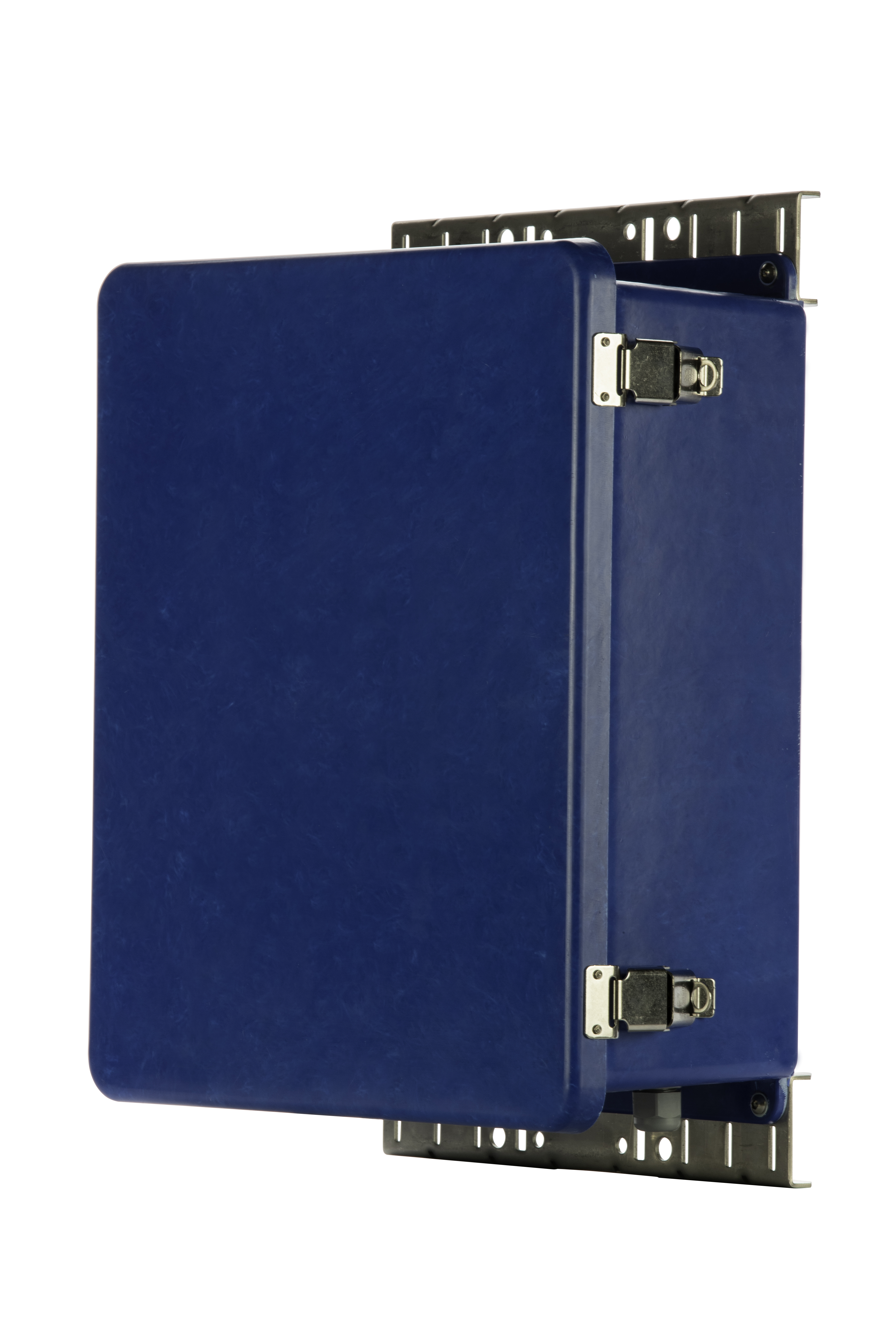 NEMA 4X Wireless Security Enclosure, 14" x 12" (356mm x 305mm), Blue; Pre-installed with pre-fabricated backplane, 4CS-1/2 Electrical box, pole mounting bracket, (2) NEMA 4X Compression fittings, includes UTP connectivity kit