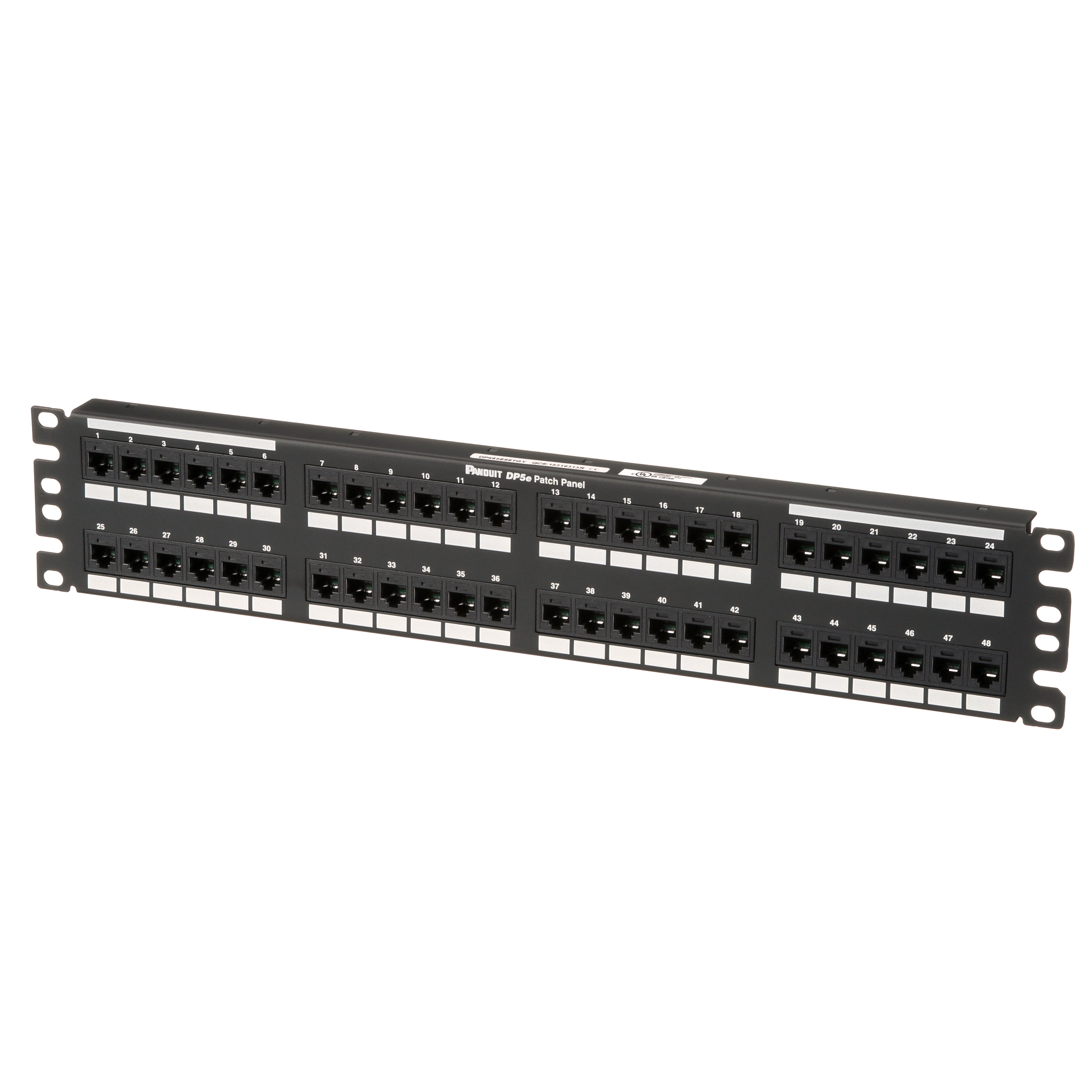 Flat Cat 5e Punchdown Patch Panel 48 Ports, 2RU, Black