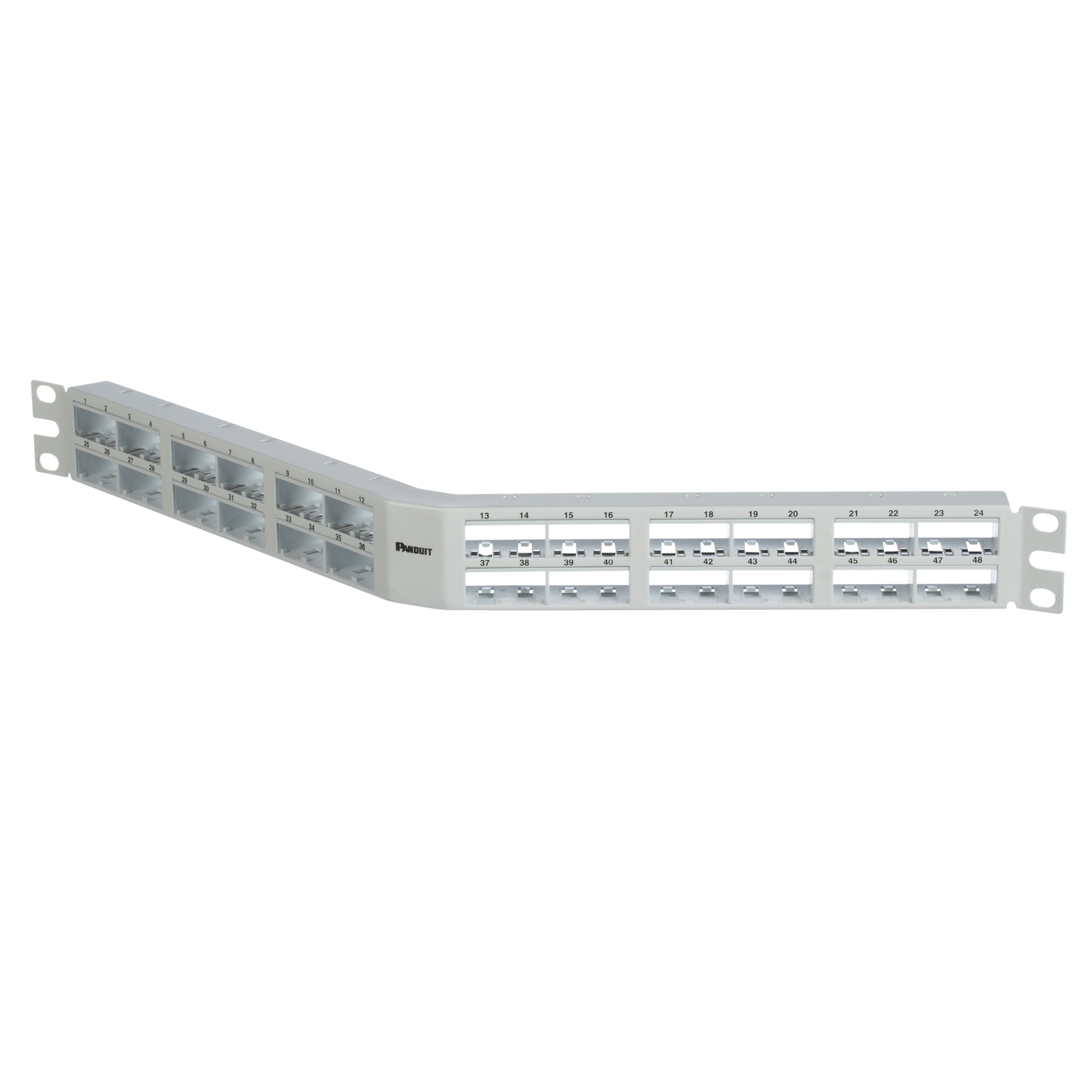 Patch Panel, 48 Port, 1 RU, White, Shielded, angled