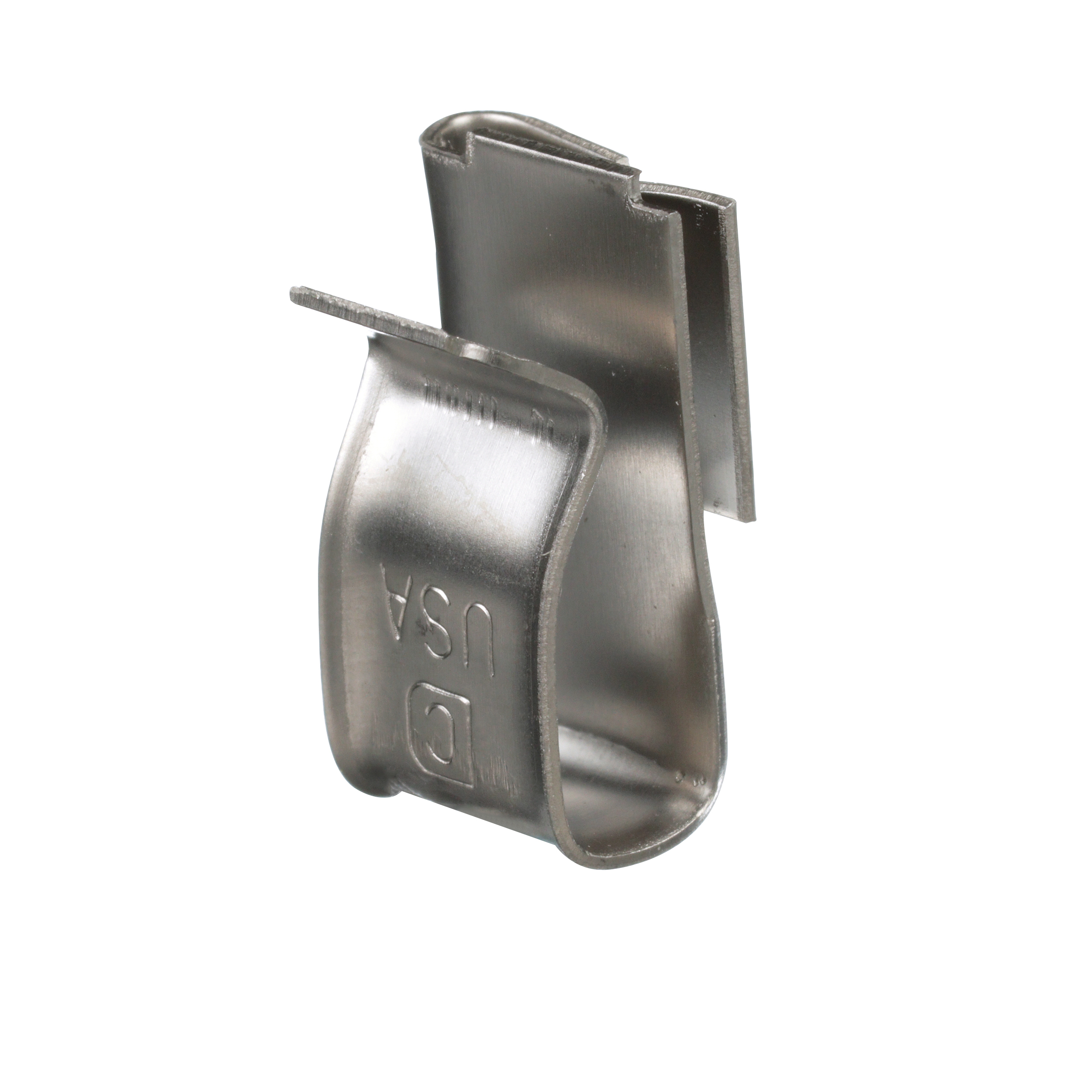 Stainless Steel Metal Edge Clip for Solar Applications.  Can be installed on a Panel thickness ranging from 0.051" to 0.098" and can accommodate 1 or 2 wires with a  diameter range  of 0.161" to 0.240". Use when cable orientation is Perpendicular to the Outer edge of the panel