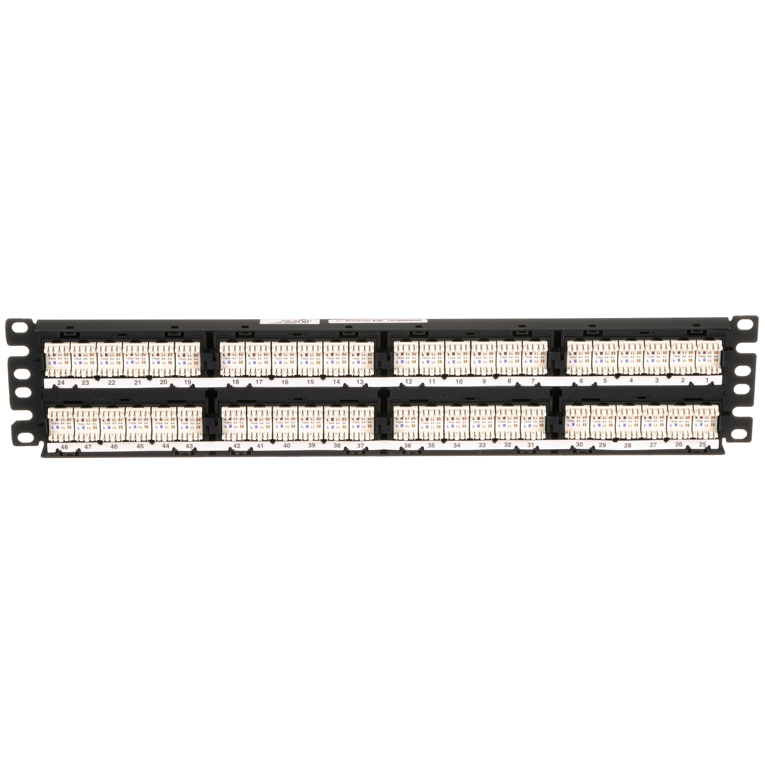 Flat Cat 5e Punchdown Patch Panel 48 Ports, 2RU, Black