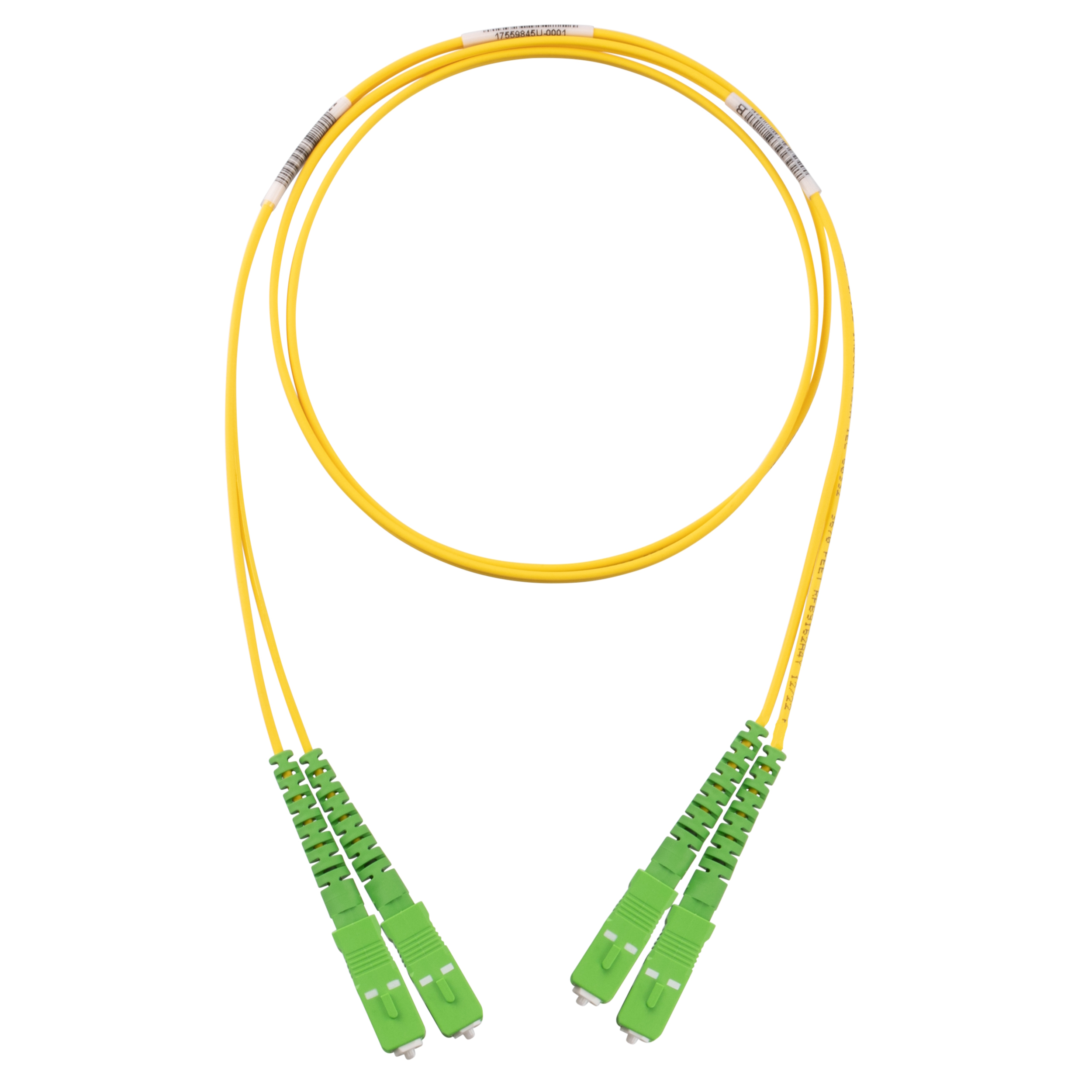 2 fiber OS2, SC APC çift yönlü (duplex) to SC APC çift yönlü (duplex) bağlantı kablosu, 3mm dış kaplama, yükseltilmiş yer (OFNR) sertifikalı, Standart Kayıp 5 metre