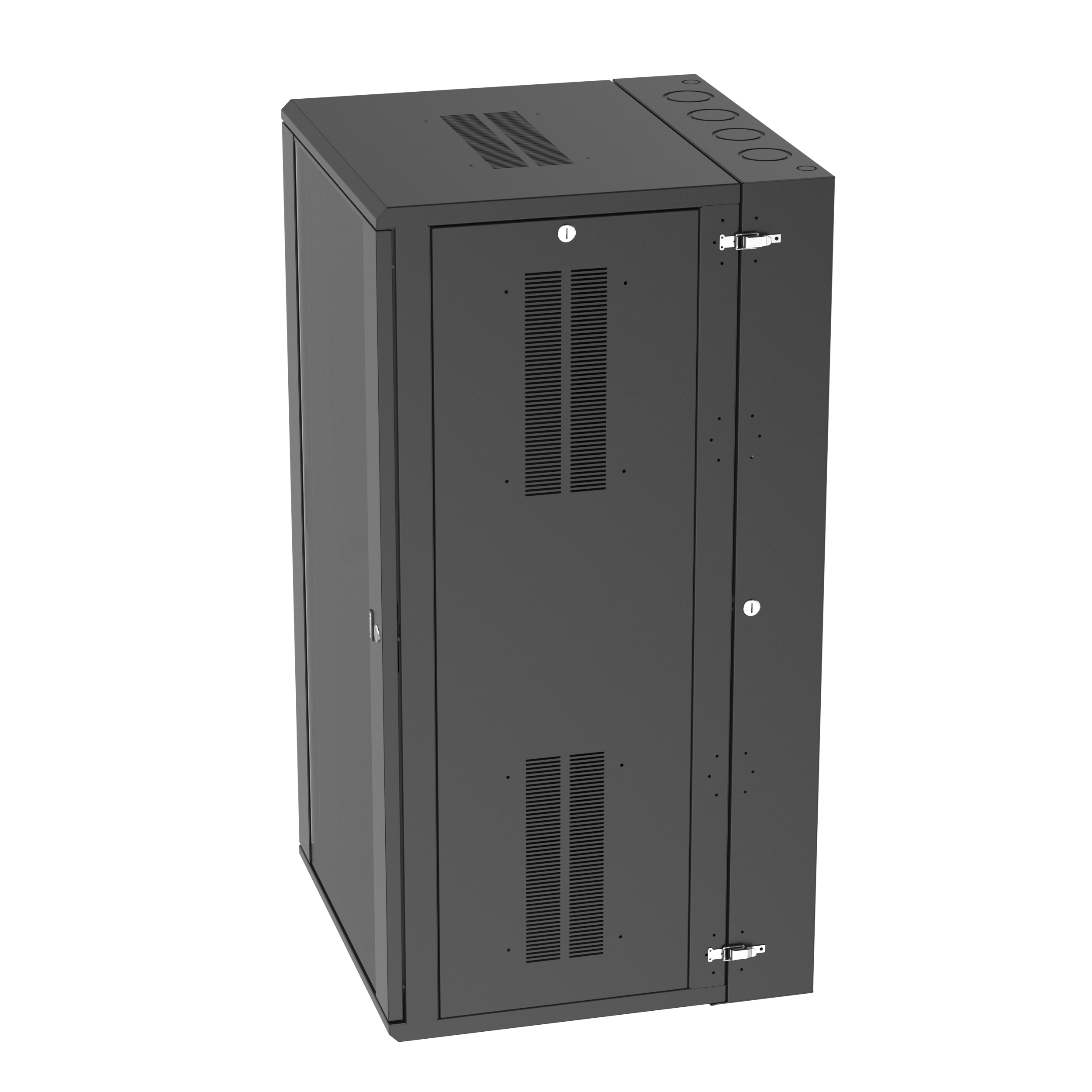 PanZone® Duvar Montajlı Kabin, 26RU, 25" Derinlik, Camlı Kapı, Siyah